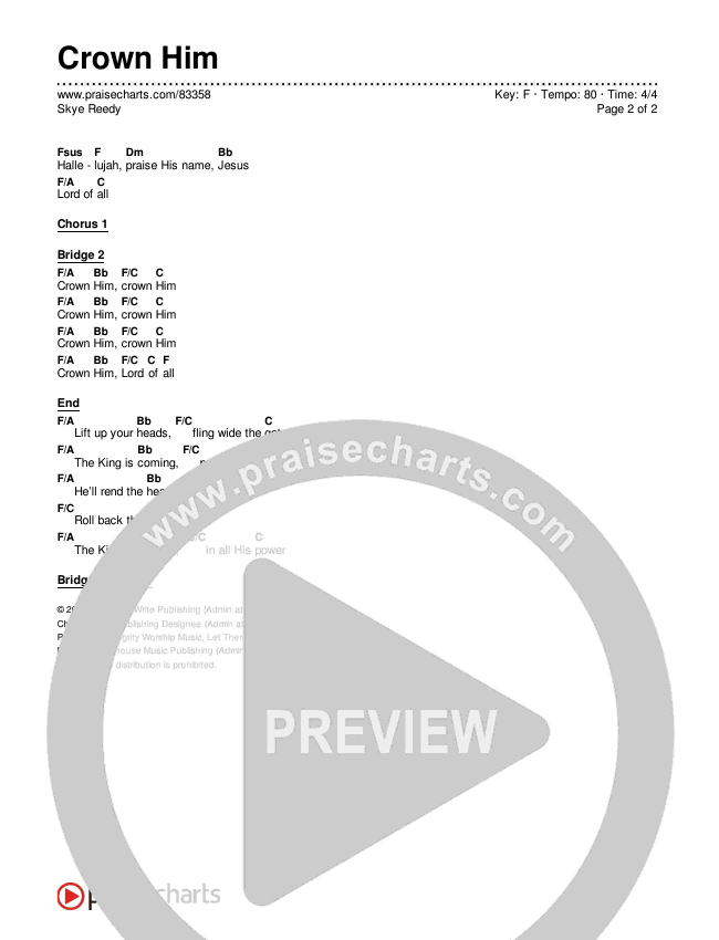 Crown Him Chords & Lyrics (Skye Reedy)