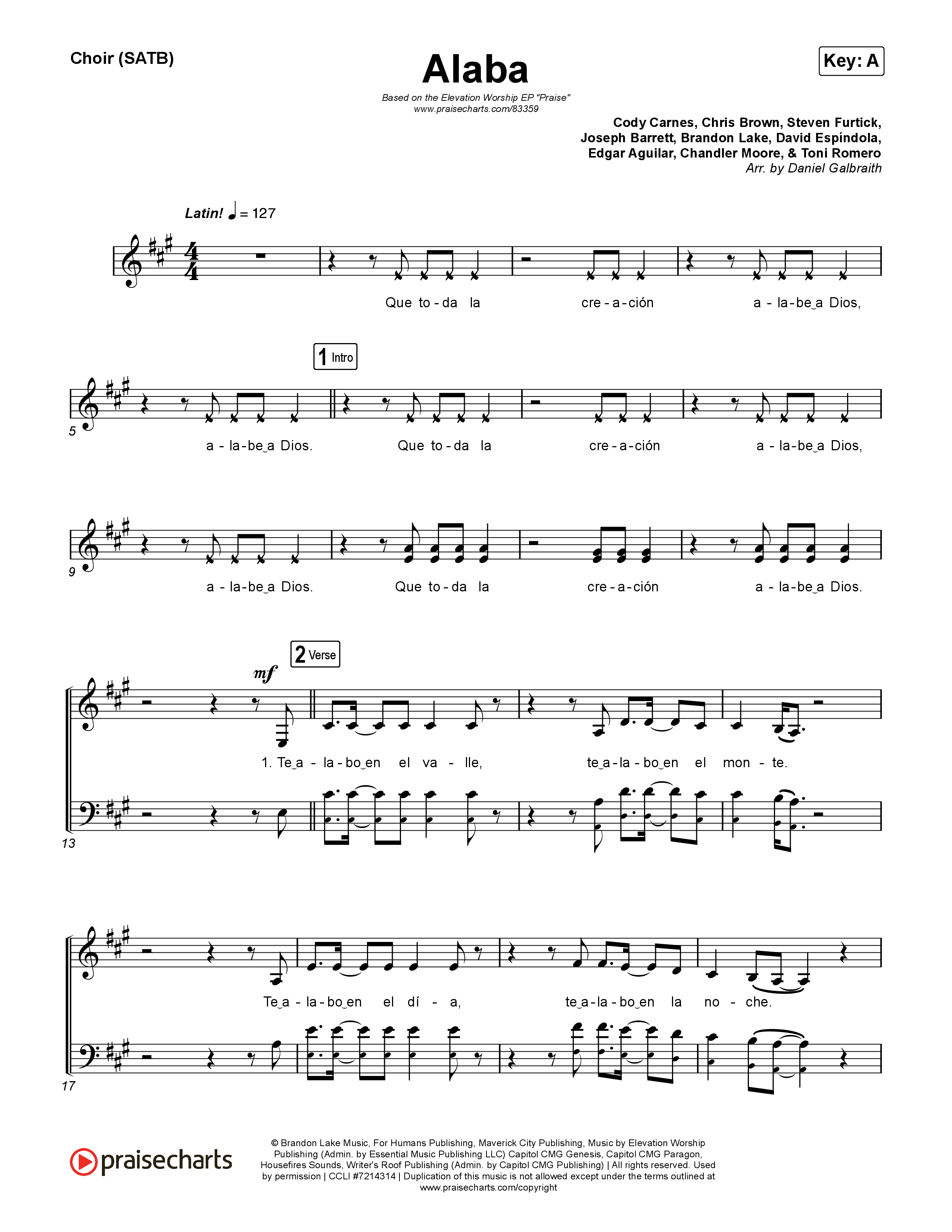 Alaba Choir Sheet (SATB) (Elevation Worship / Elevation Español / Unified Sound)