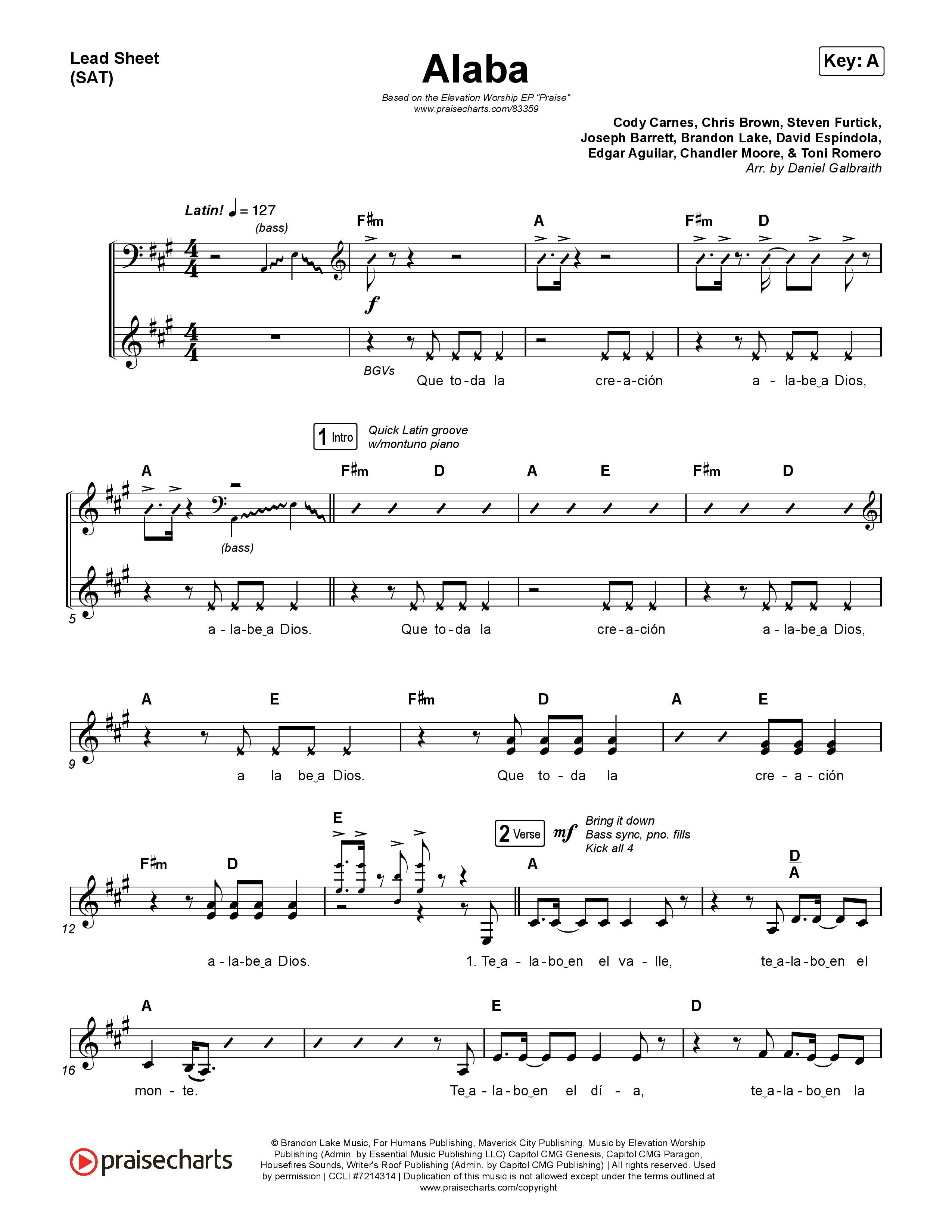 Alaba Lead Sheet (SAT) (Elevation Worship / Elevation Español / Unified Sound)