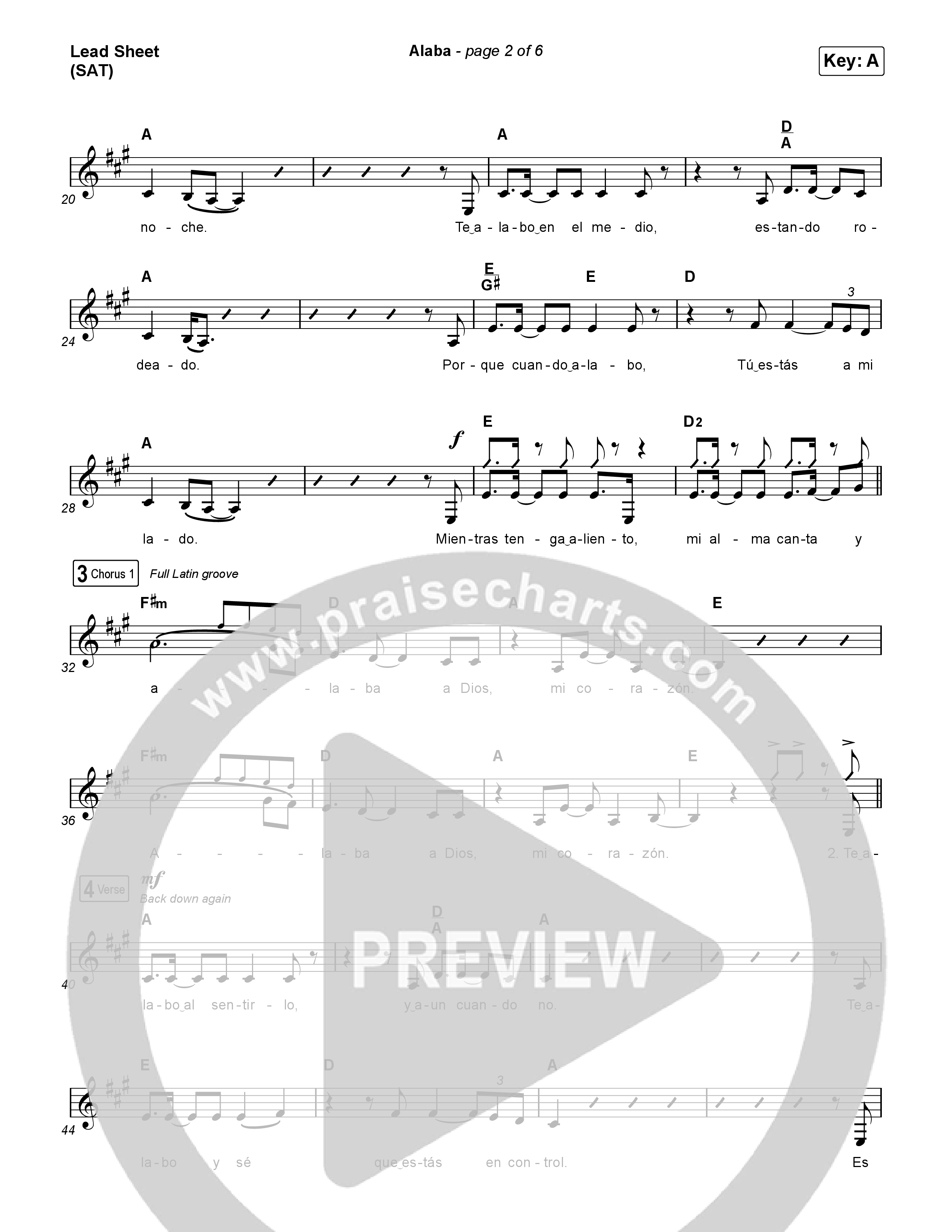 Alaba Lead Sheet (SAT) (Elevation Worship / Elevation Español / Unified Sound)