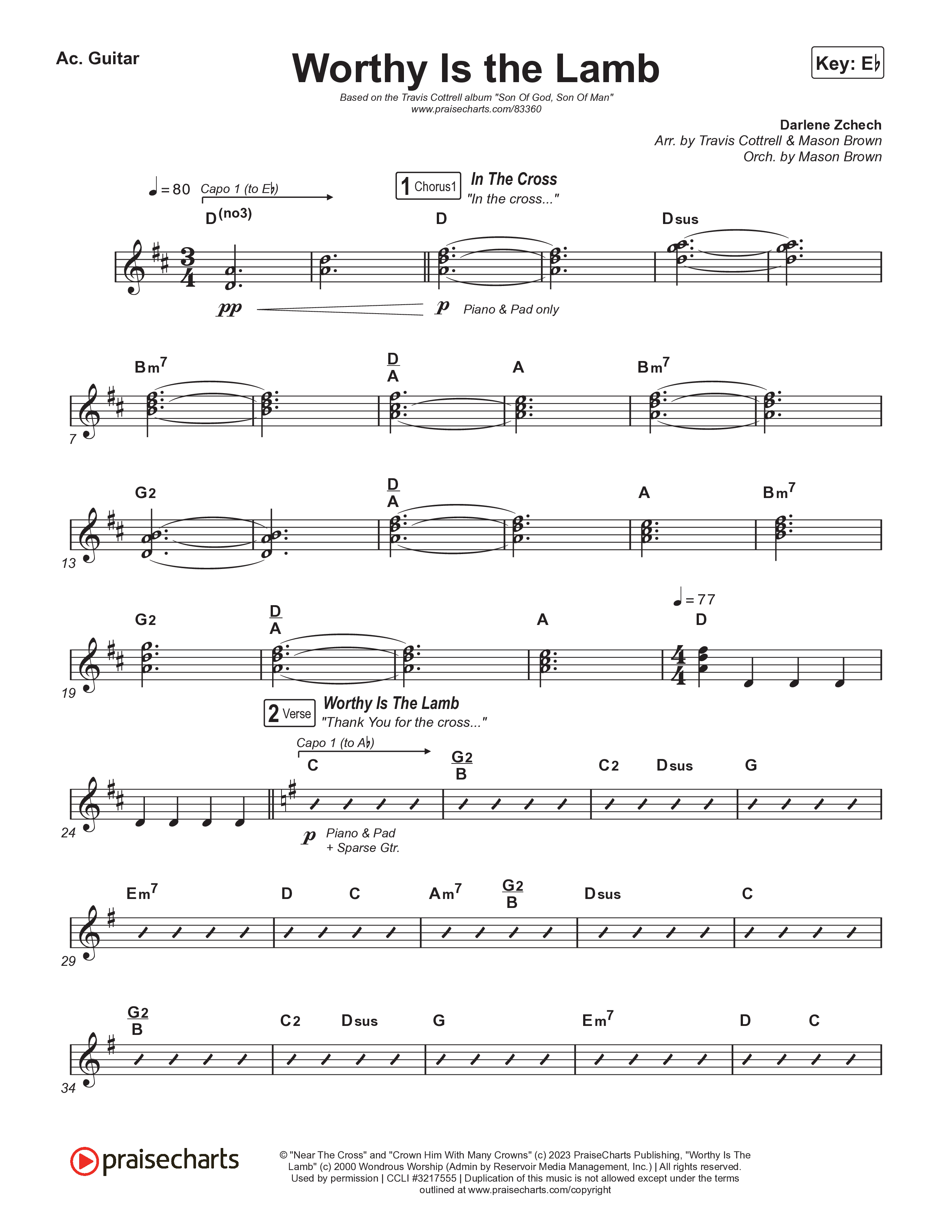 Worthy Is The Lamb (Part 1) (Choral/SATB) Acoustic Guitar (Travis Cottrell / Brooke Voland / Arr. Mason Brown)