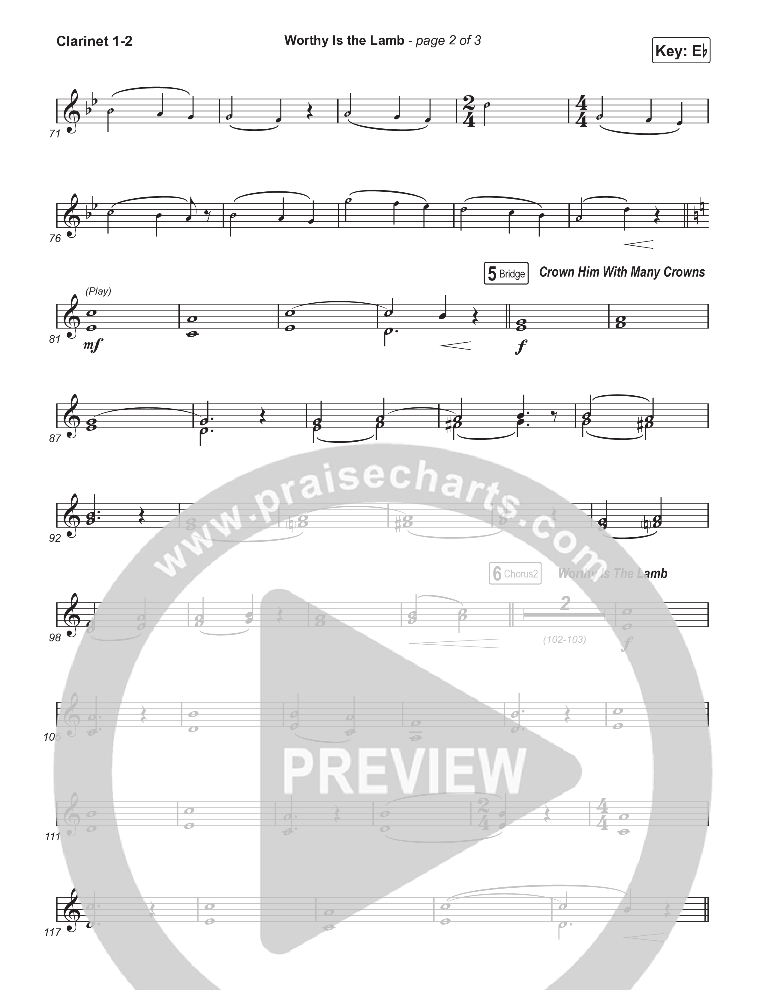 Worthy Is The Lamb (Part 1) (Choral/SATB) Clarinet 1/2 (Travis Cottrell / Brooke Voland / Arr. Mason Brown)