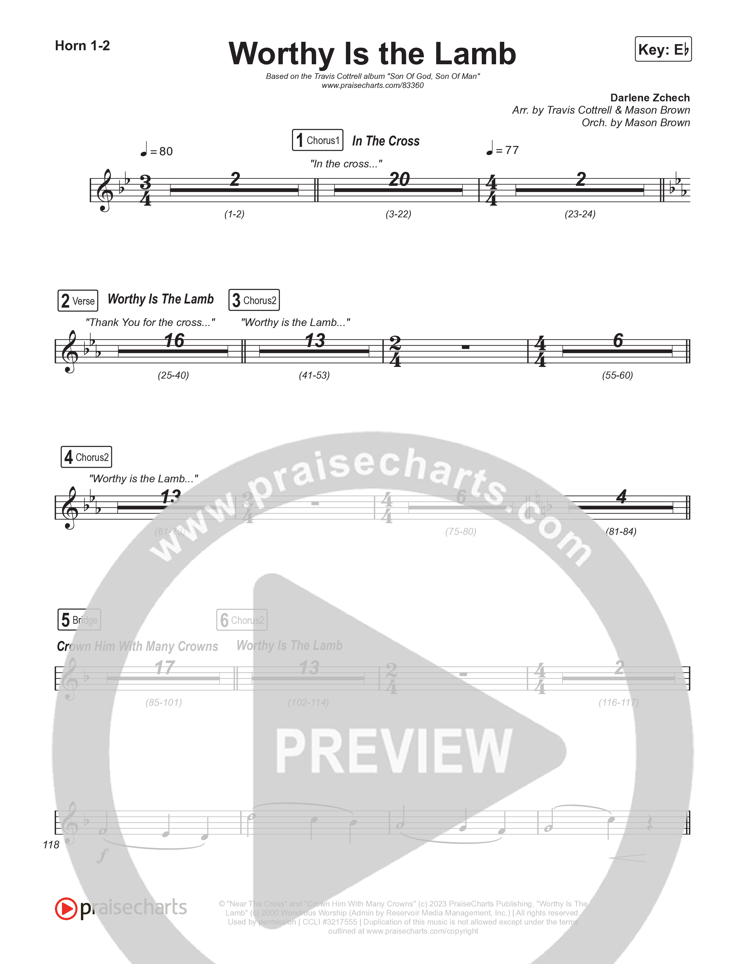 Worthy Is The Lamb (Part 1) French Horn 1,2 (Travis Cottrell / Brooke Voland / Arr. Mason Brown)