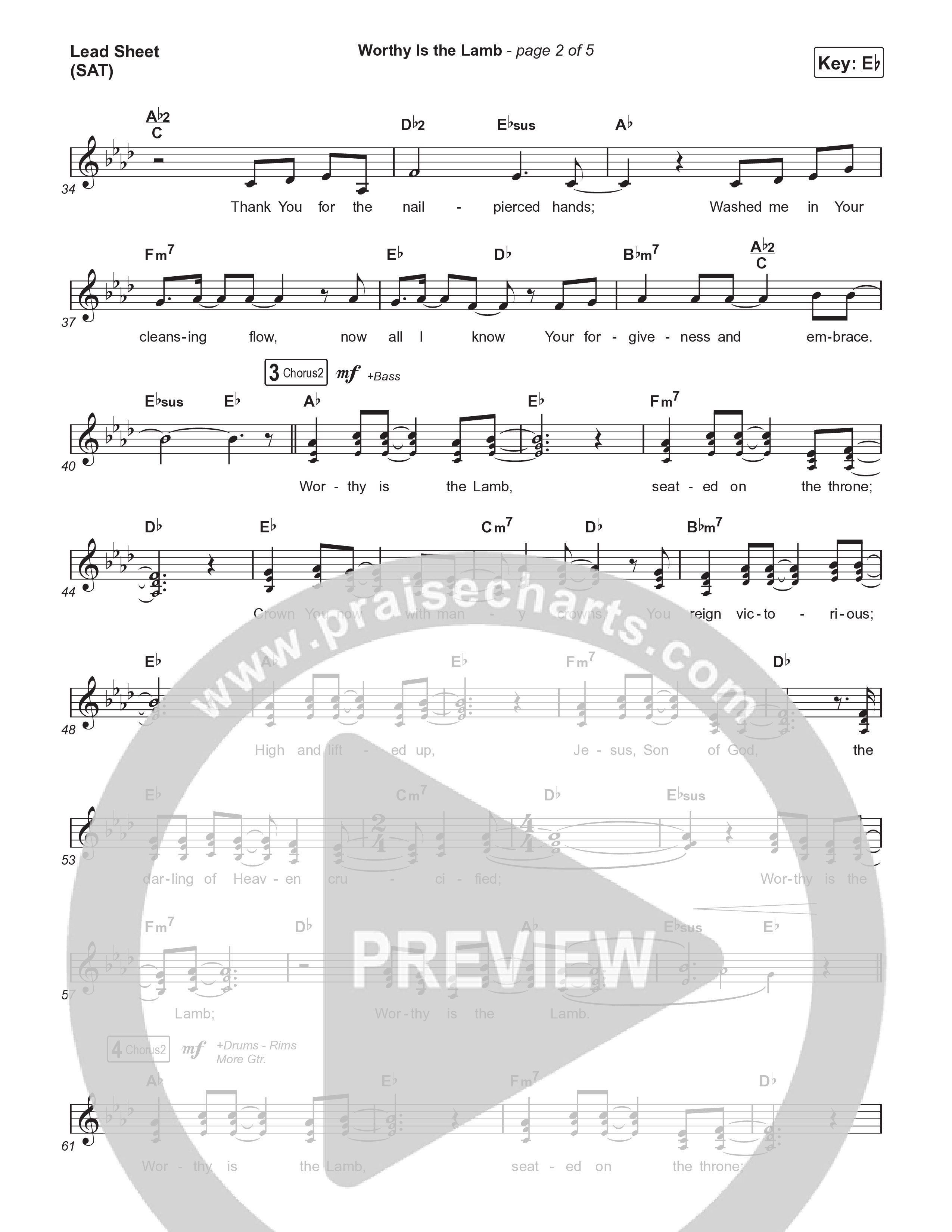 Worthy Is The Lamb (Part 1) (Choral/SATB) Lead Sheet (SAT) (Travis Cottrell / Brooke Voland / Arr. Mason Brown)