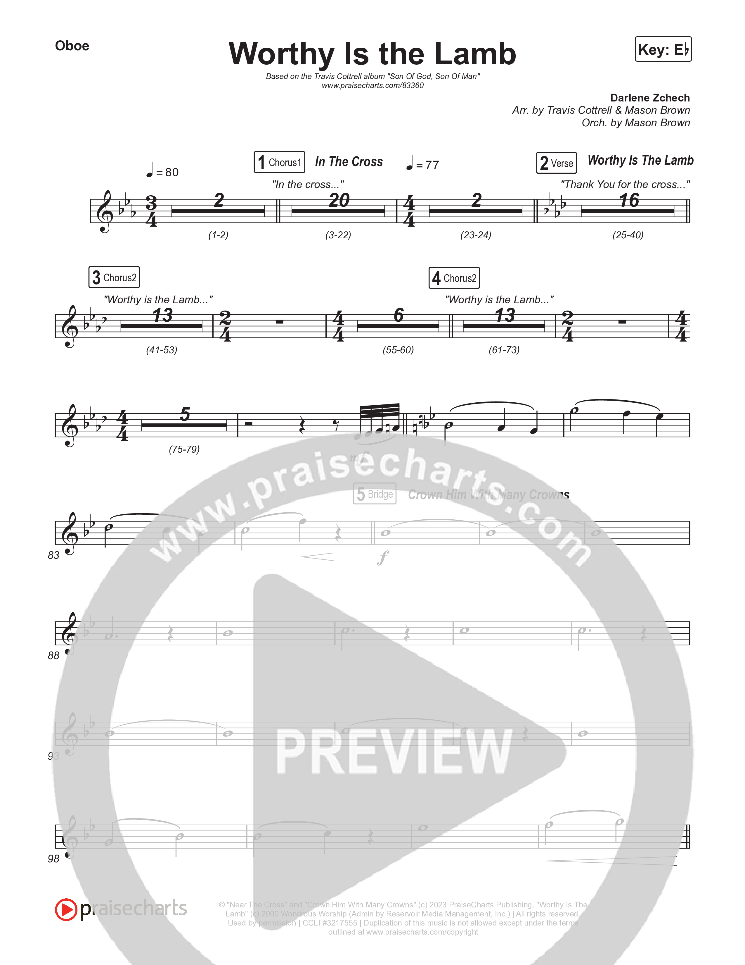Worthy Is The Lamb (Part 1) (Choral/SATB) Oboe (Travis Cottrell / Brooke Voland / Arr. Mason Brown)