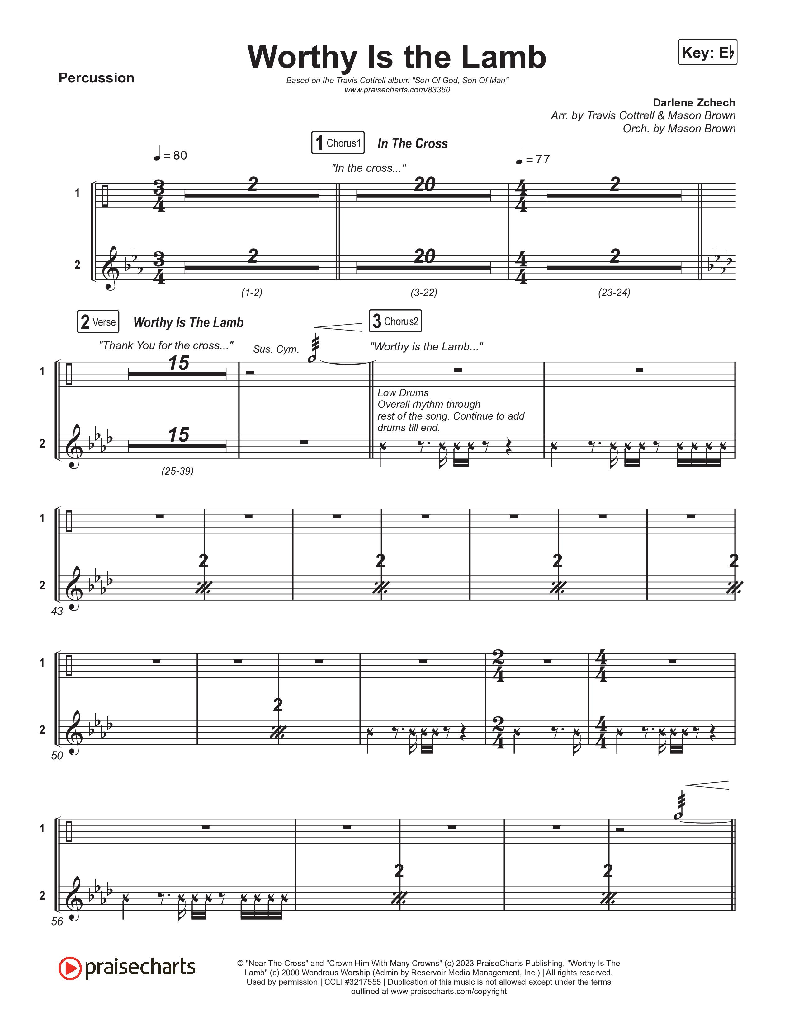 Worthy Is The Lamb (Part 1) (Choral/SATB) Percussion (Travis Cottrell / Brooke Voland / Arr. Mason Brown)
