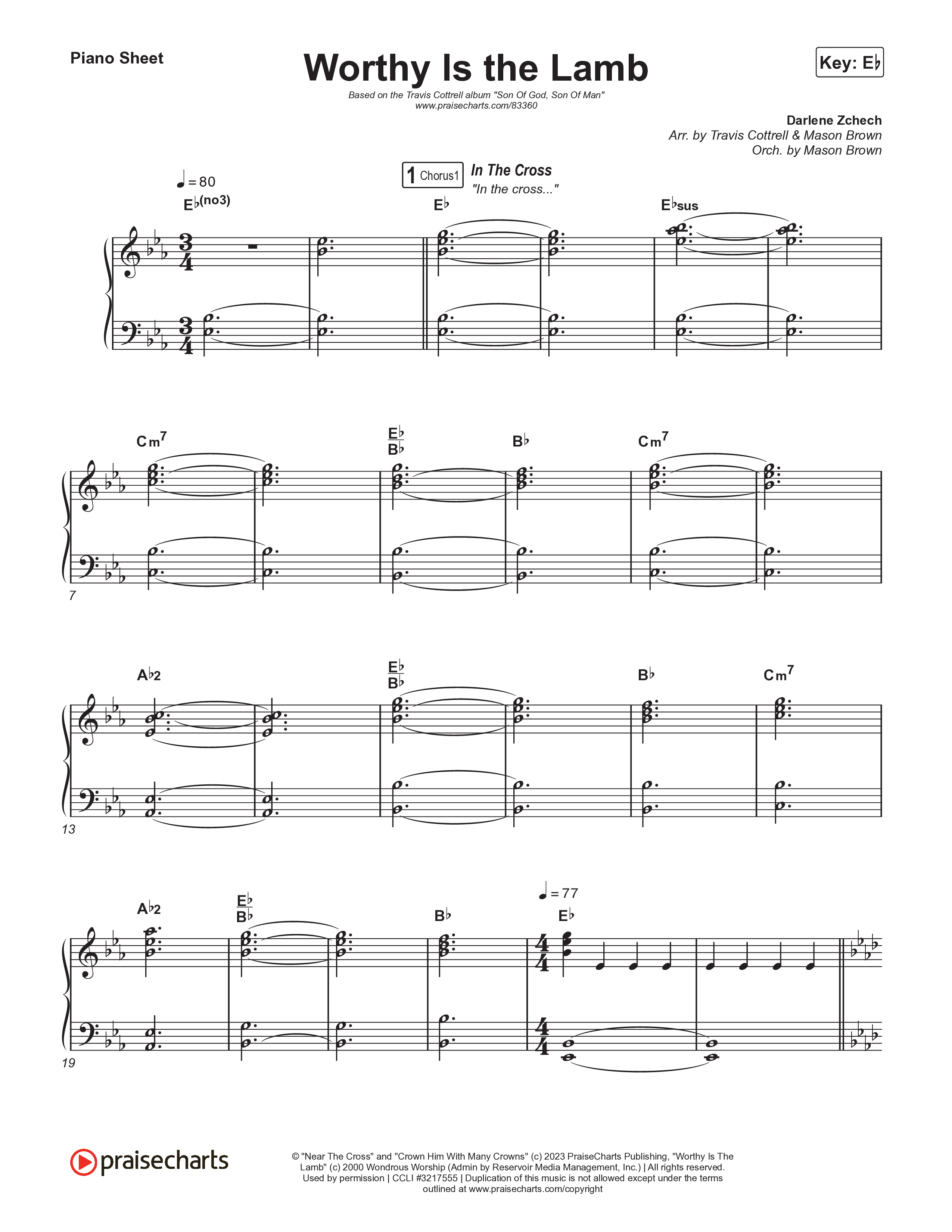 Worthy Is The Lamb (Part 1) Piano Sheet (Travis Cottrell / Brooke Voland / Arr. Mason Brown)