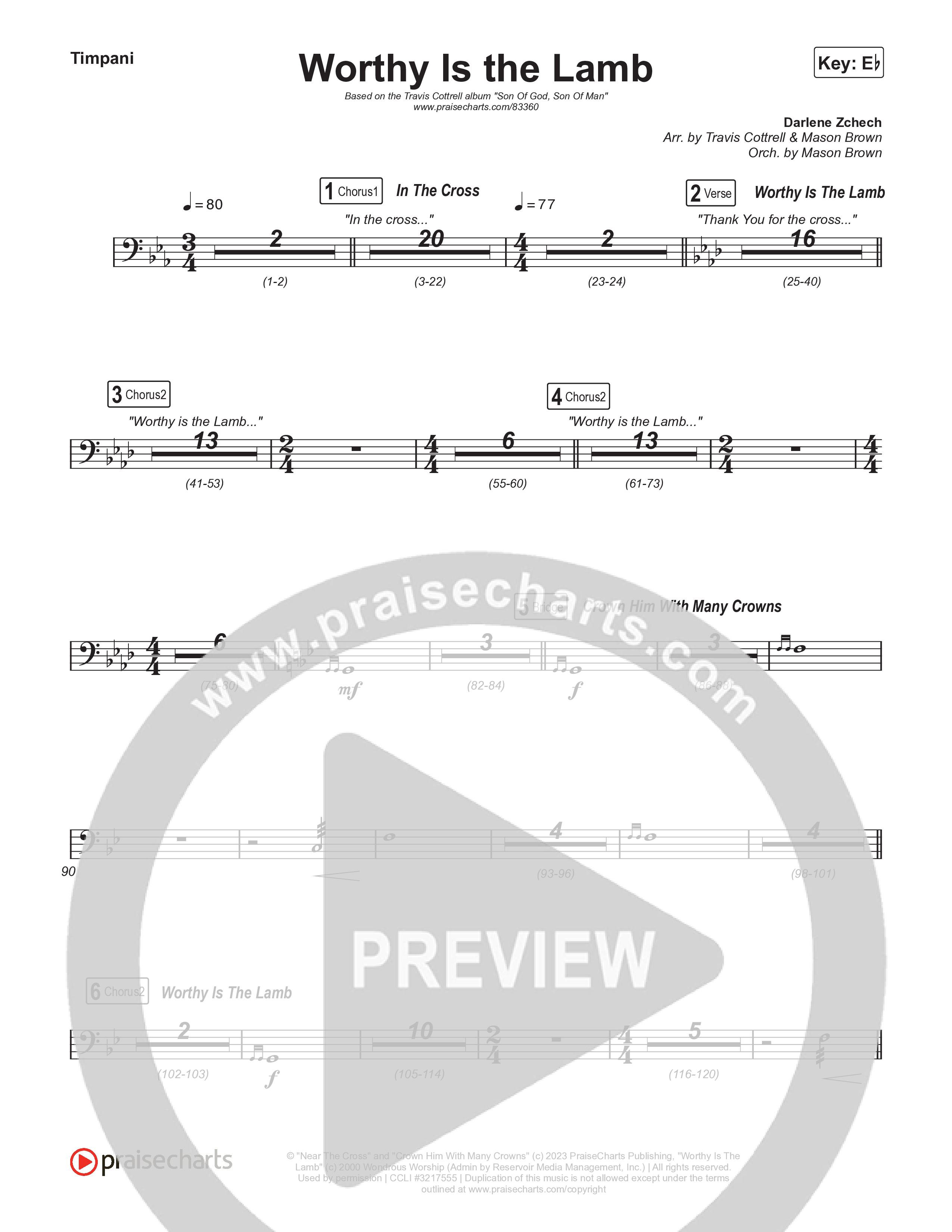 Worthy Is The Lamb (Part 1) (Choral/SATB) Timpani (Travis Cottrell / Brooke Voland / Arr. Mason Brown)