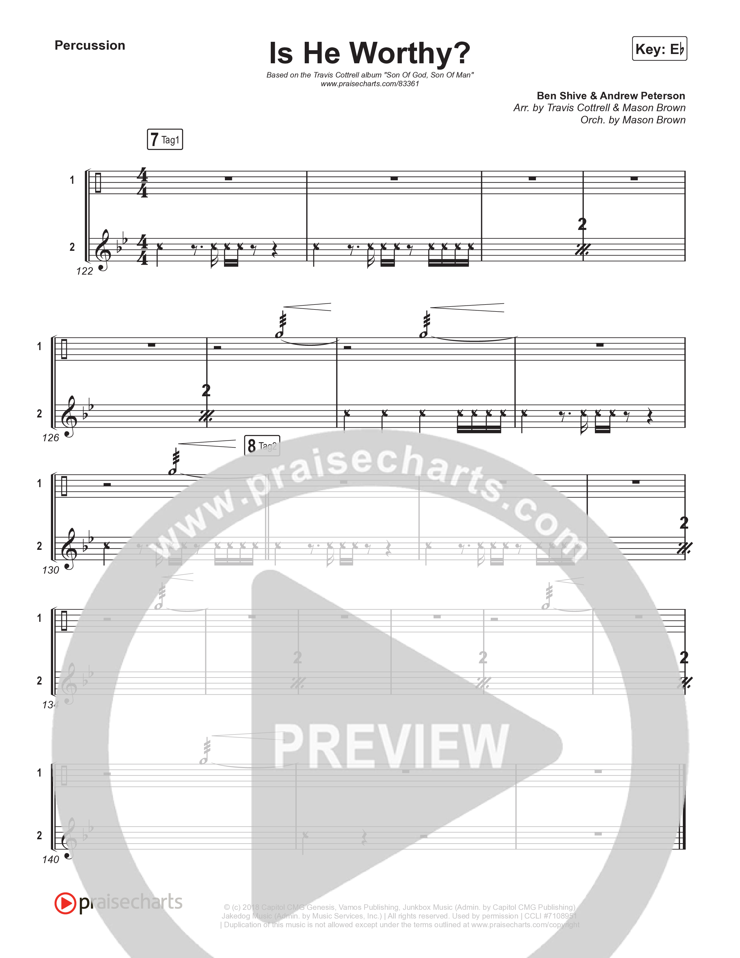 Is He Worthy (Part 2) (Choral/SATB) Percussion (Travis Cottrell / Brooke Voland / Arr. Mason Brown)