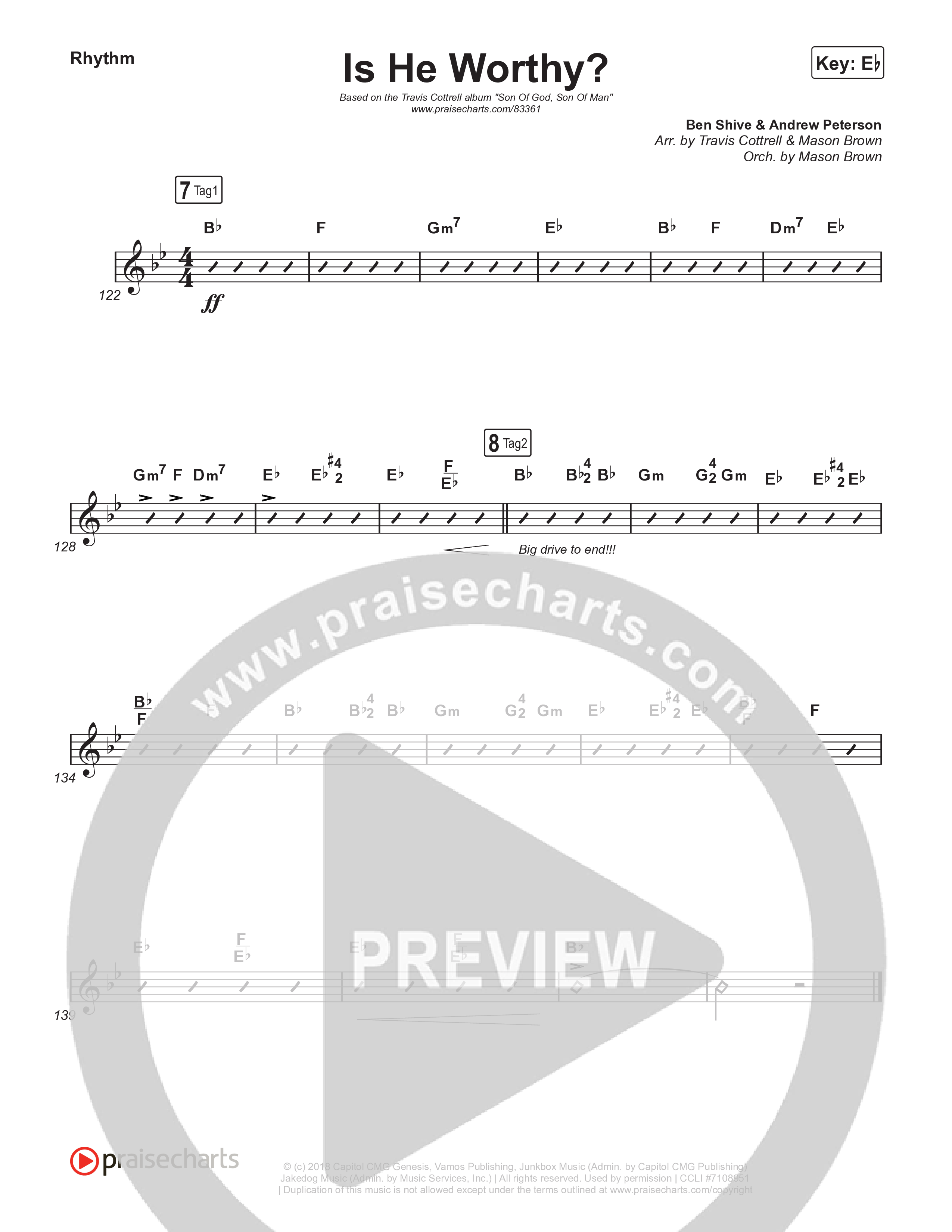 Is He Worthy (Part 2) (Choral/SATB) Rhythm Chart (Travis Cottrell / Brooke Voland / Arr. Mason Brown)