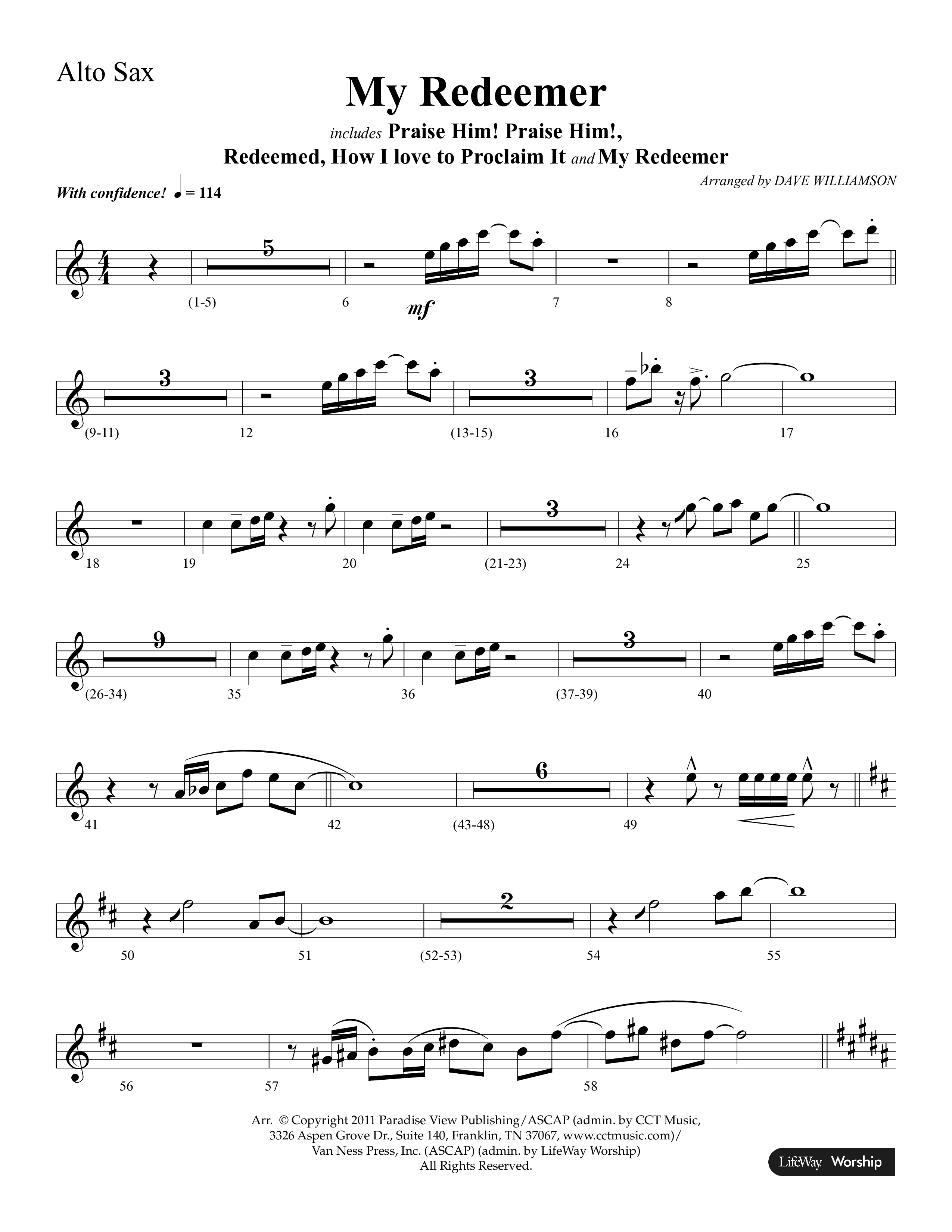My Redeemer (with Praise Him Praise Him, My Redeemer, Redeemed How I Love To Proclaim It) (Choral Anthem SATB) Alto Sax (Lifeway Choral / Arr. Dave Williamson)