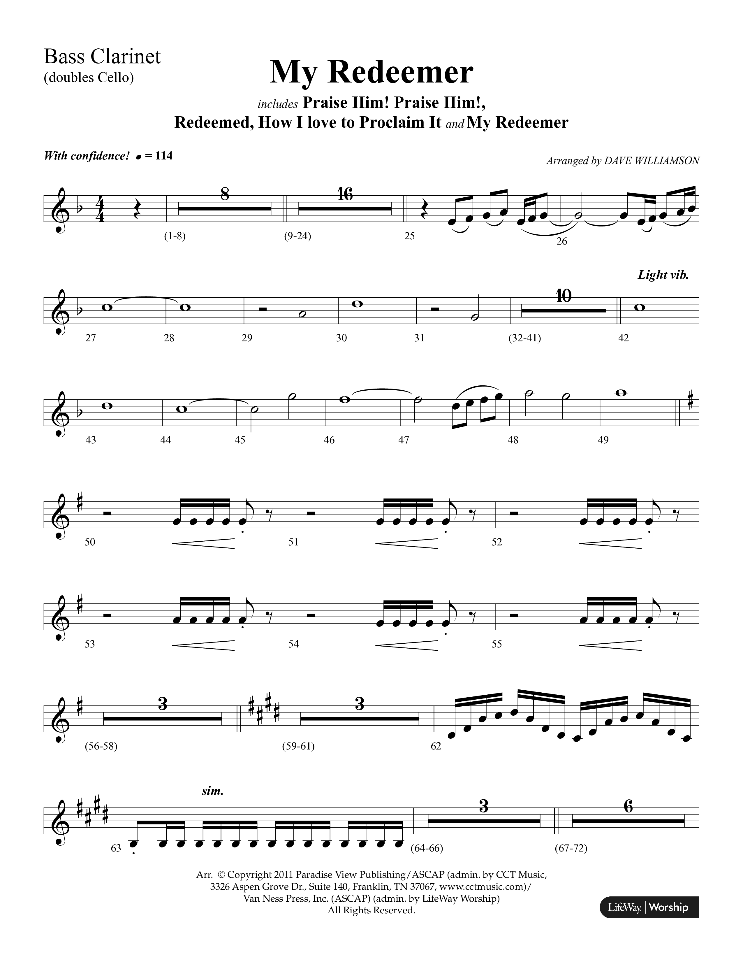 My Redeemer (with Praise Him Praise Him, My Redeemer, Redeemed How I Love To Proclaim It) (Choral Anthem SATB) Bass Clarinet (Lifeway Choral / Arr. Dave Williamson)