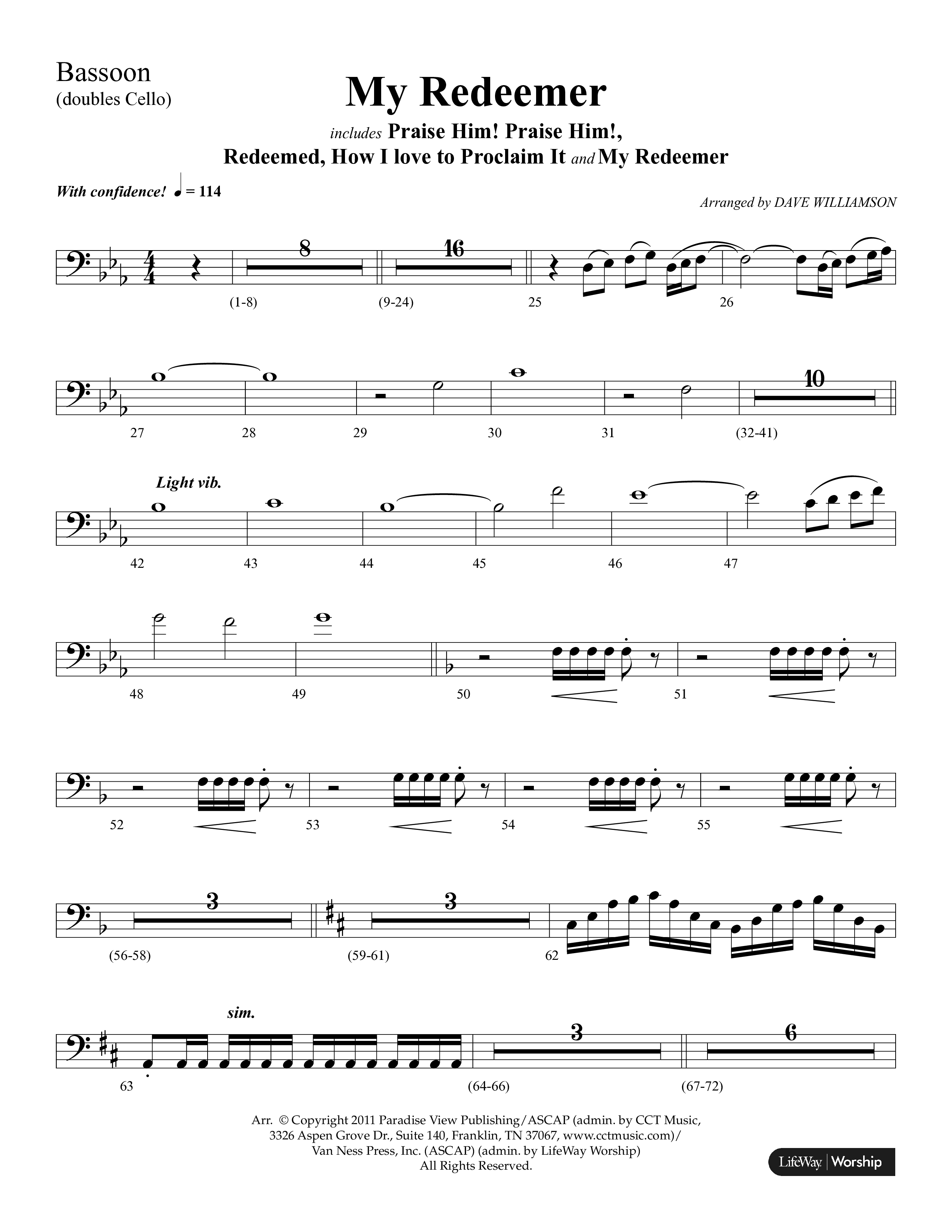 My Redeemer (with Praise Him Praise Him, My Redeemer, Redeemed How I Love To Proclaim It) (Choral Anthem SATB) Bassoon (Lifeway Choral / Arr. Dave Williamson)