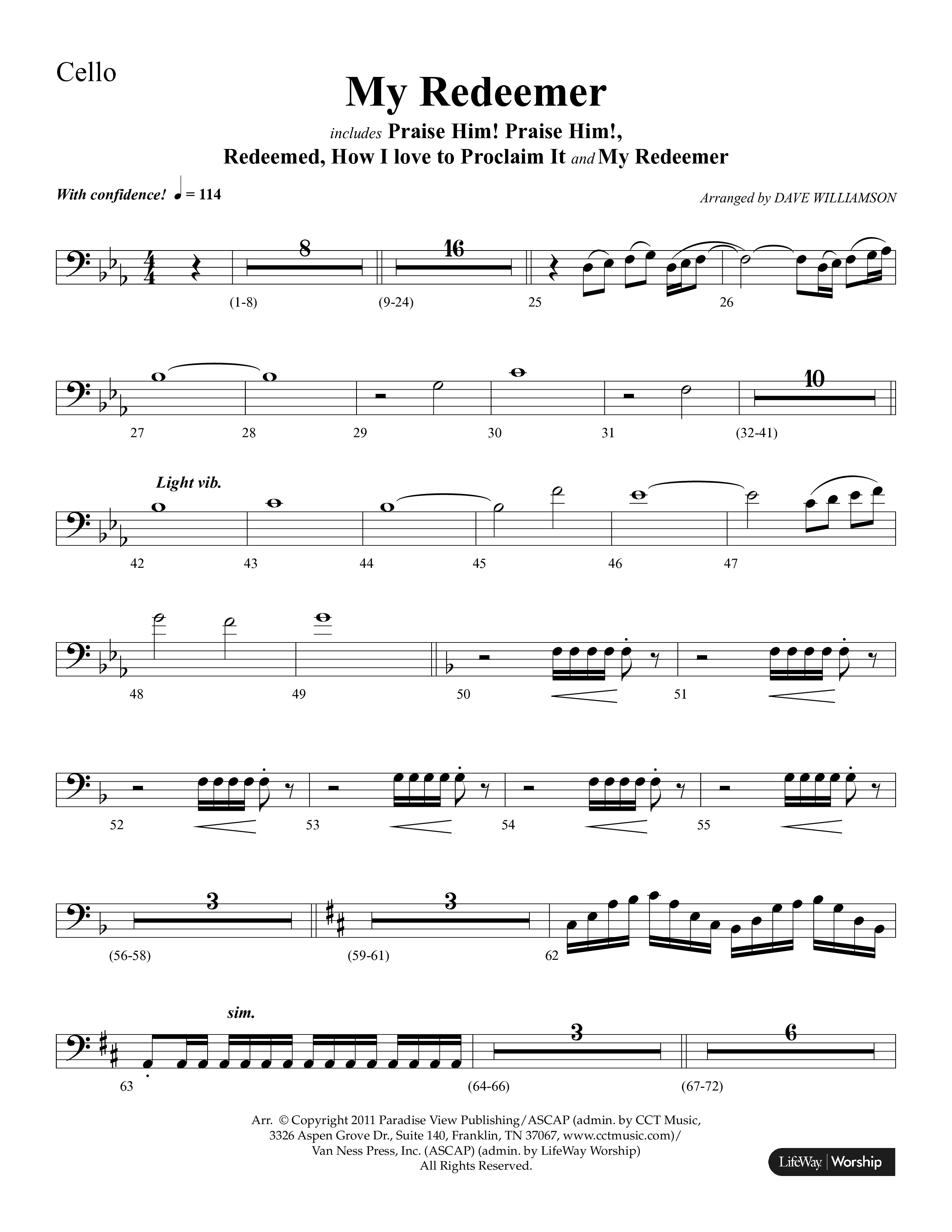 My Redeemer (with Praise Him Praise Him, My Redeemer, Redeemed How I Love To Proclaim It) (Choral Anthem SATB) Cello (Lifeway Choral / Arr. Dave Williamson)