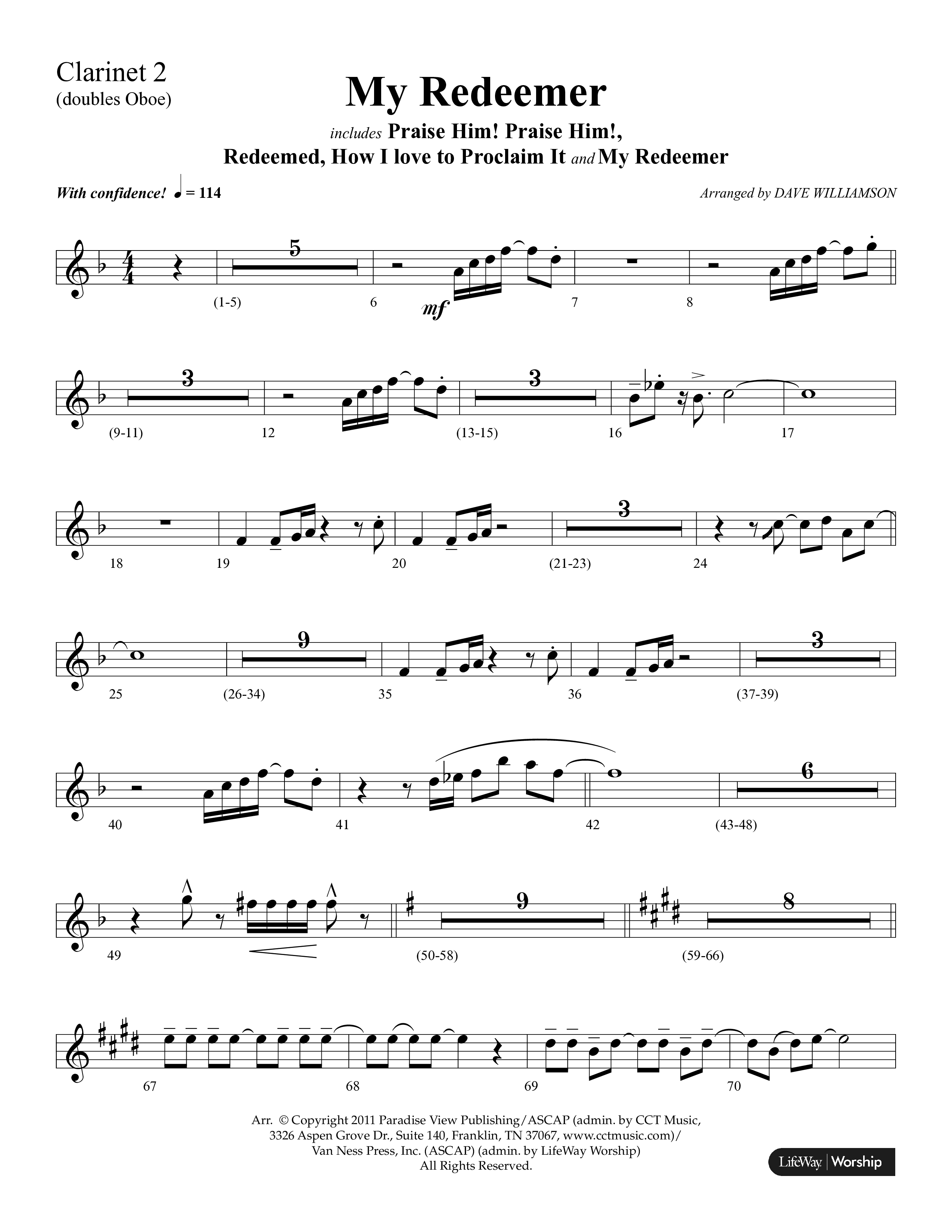 My Redeemer (with Praise Him Praise Him, My Redeemer, Redeemed How I Love To Proclaim It) (Choral Anthem SATB) Clarinet 1/2 (Lifeway Choral / Arr. Dave Williamson)