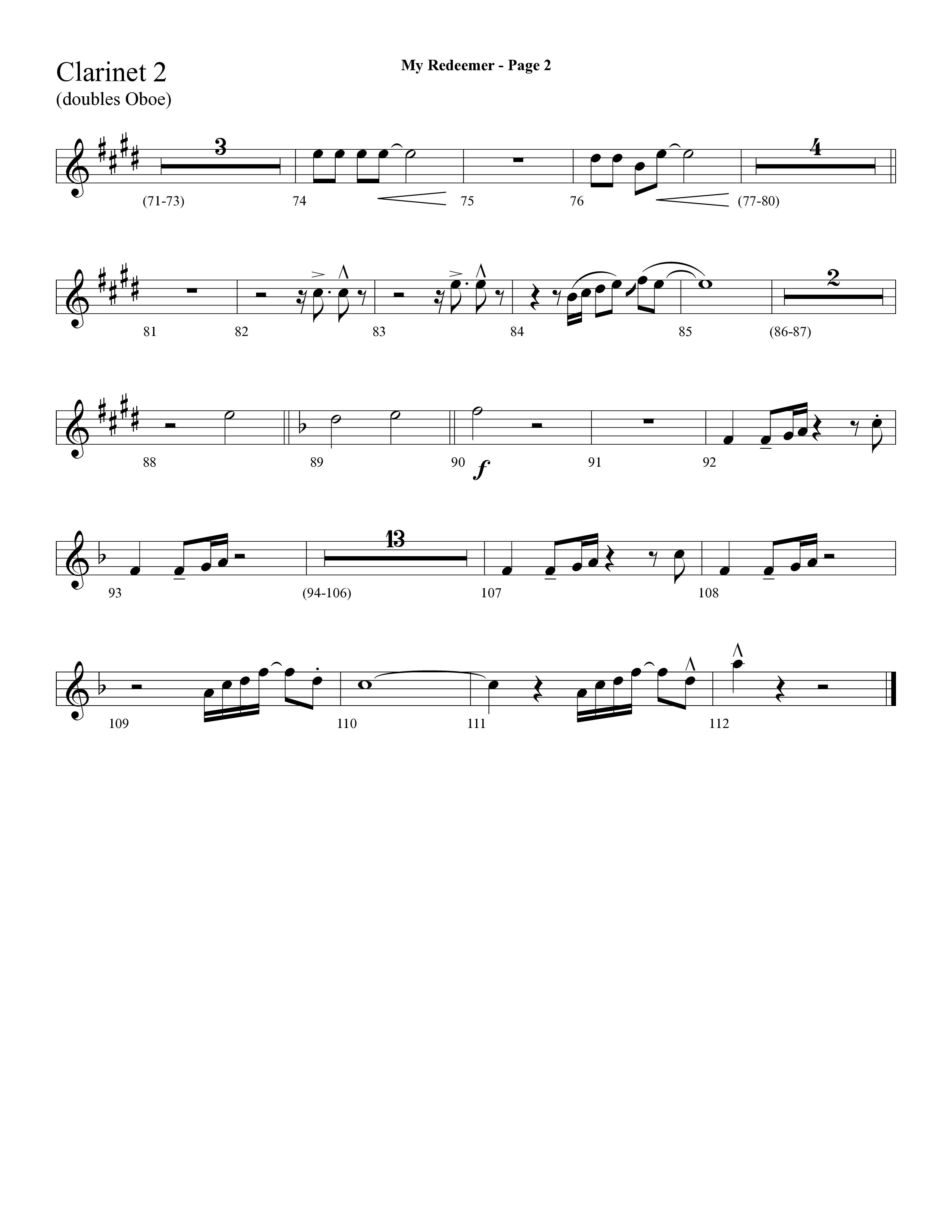 My Redeemer (with Praise Him Praise Him, My Redeemer, Redeemed How I Love To Proclaim It) (Choral Anthem SATB) Clarinet 1/2 (Lifeway Choral / Arr. Dave Williamson)