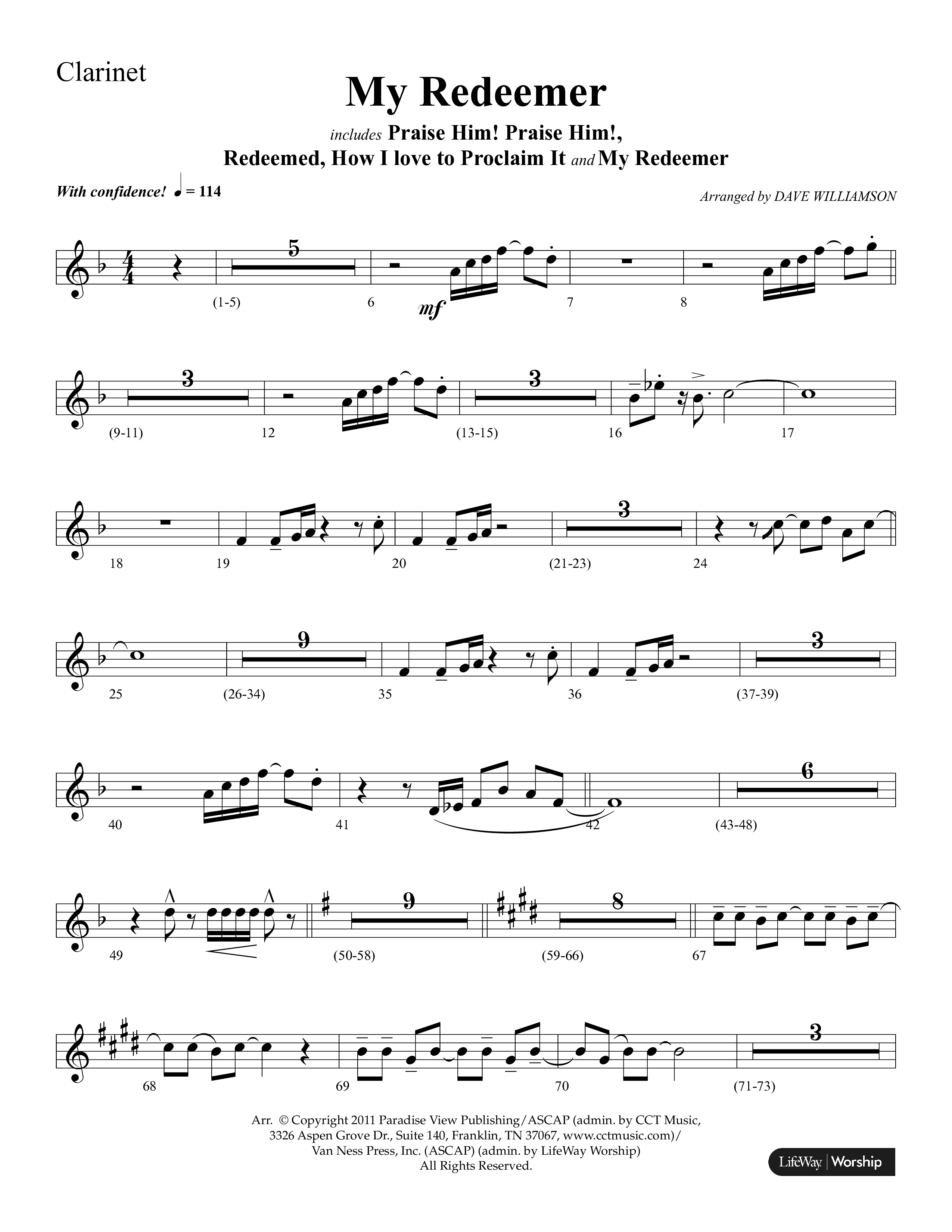My Redeemer (with Praise Him Praise Him, My Redeemer, Redeemed How I Love To Proclaim It) (Choral Anthem SATB) Clarinet 1/2 (Lifeway Choral / Arr. Dave Williamson)