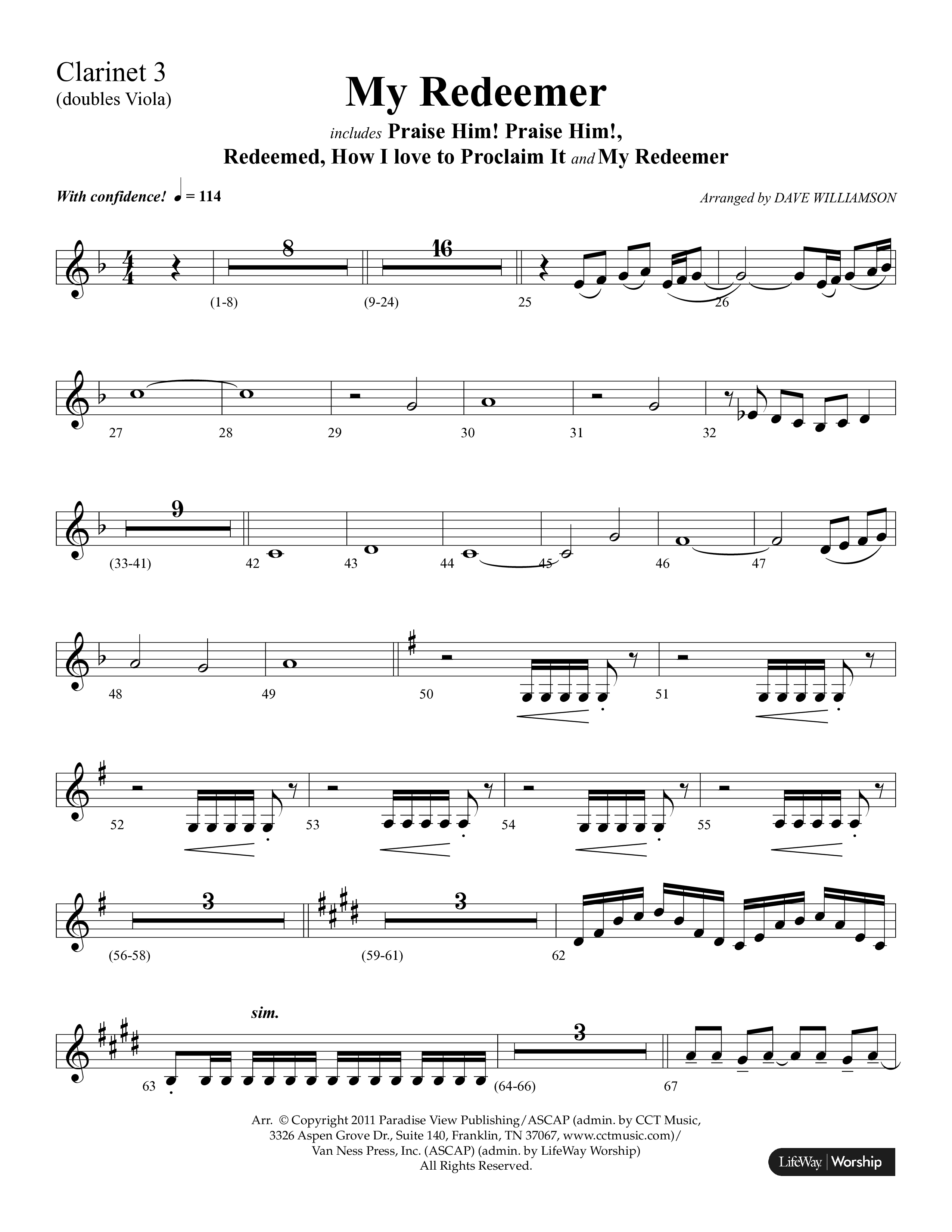 My Redeemer (with Praise Him Praise Him, My Redeemer, Redeemed How I Love To Proclaim It) (Choral Anthem SATB) Clarinet 3 (Lifeway Choral / Arr. Dave Williamson)