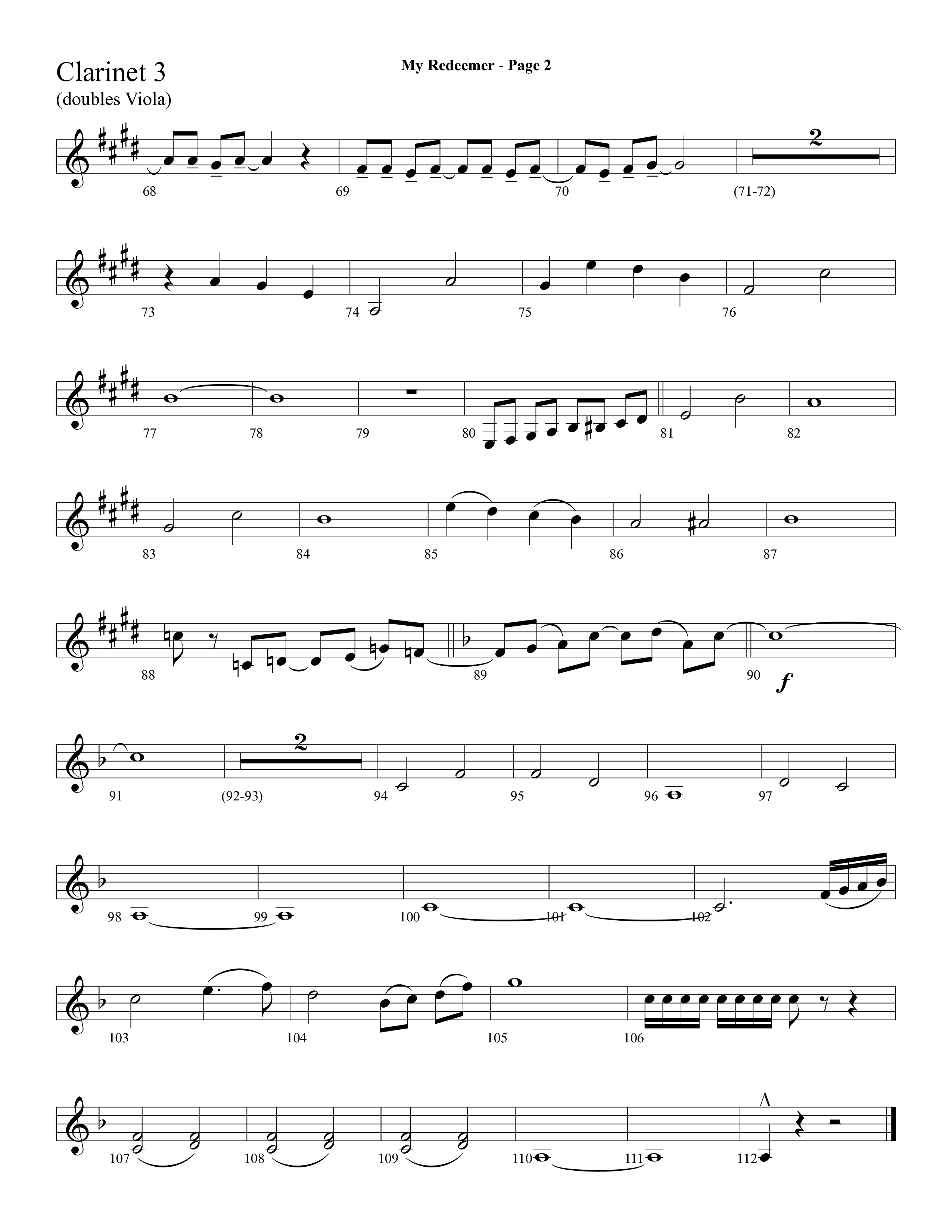 My Redeemer (with Praise Him Praise Him, My Redeemer, Redeemed How I Love To Proclaim It) (Choral Anthem SATB) Clarinet 3 (Lifeway Choral / Arr. Dave Williamson)