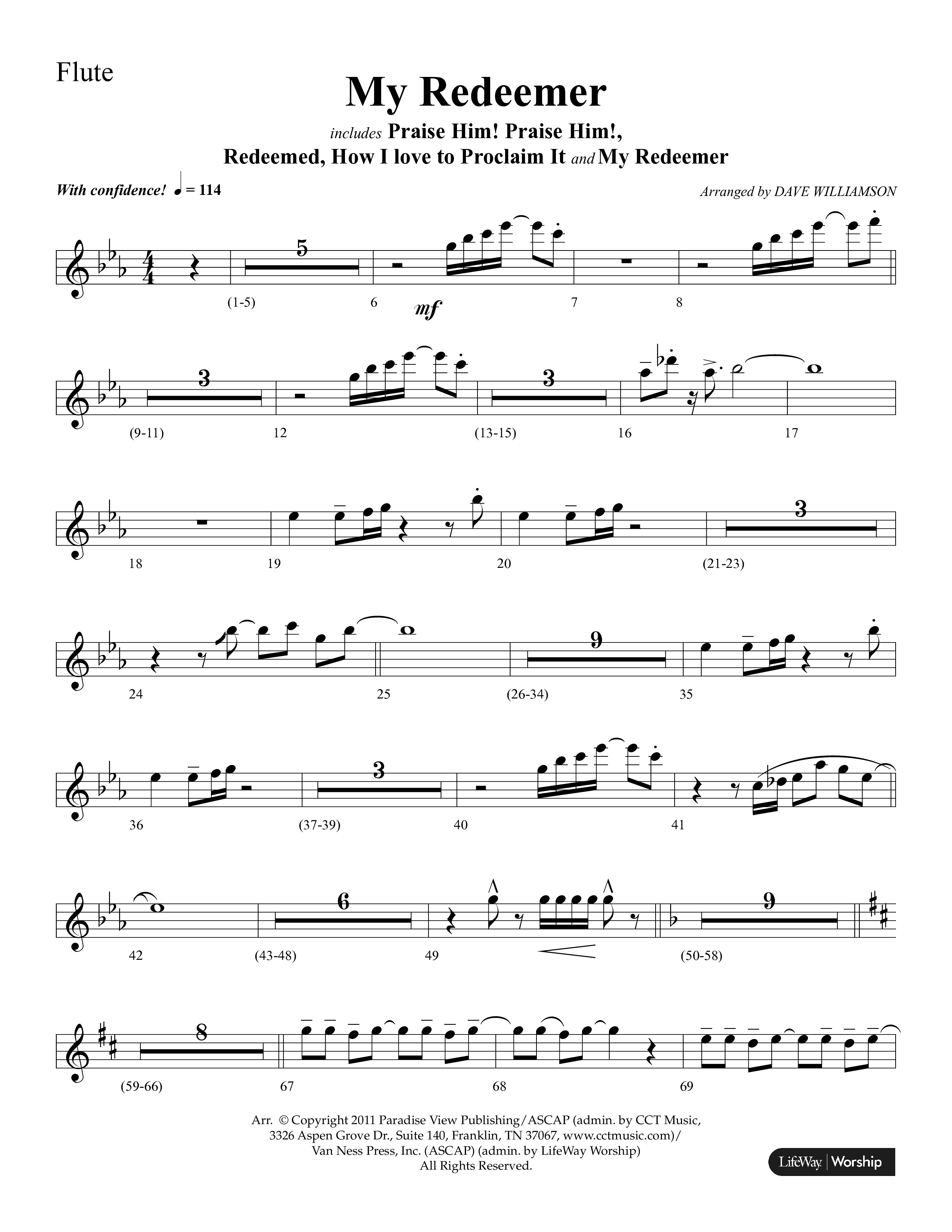My Redeemer (with Praise Him Praise Him, My Redeemer, Redeemed How I Love To Proclaim It) (Choral Anthem SATB) Flute (Lifeway Choral / Arr. Dave Williamson)