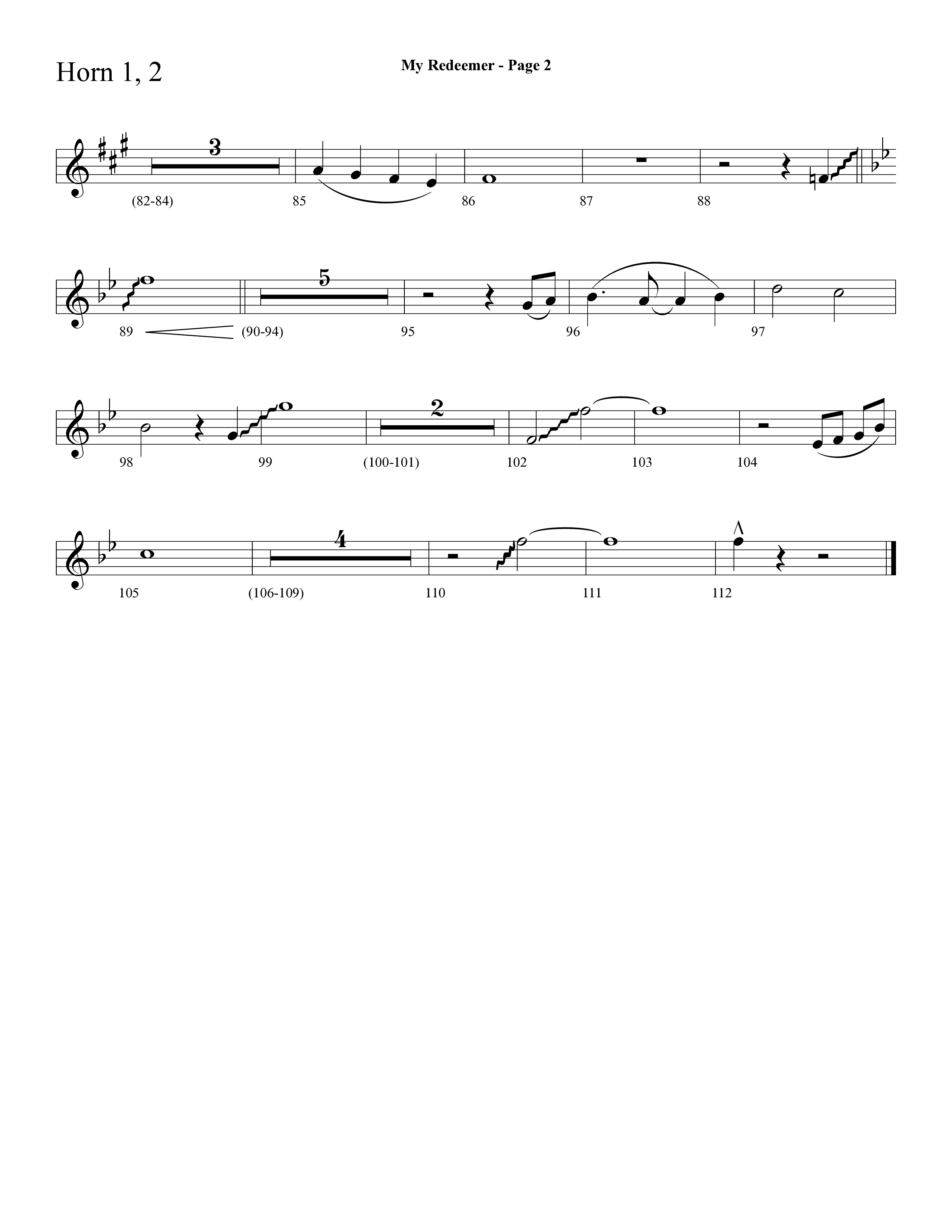 My Redeemer (with Praise Him Praise Him, My Redeemer, Redeemed How I Love To Proclaim It) (Choral Anthem SATB) French Horn 1/2 (Lifeway Choral / Arr. Dave Williamson)