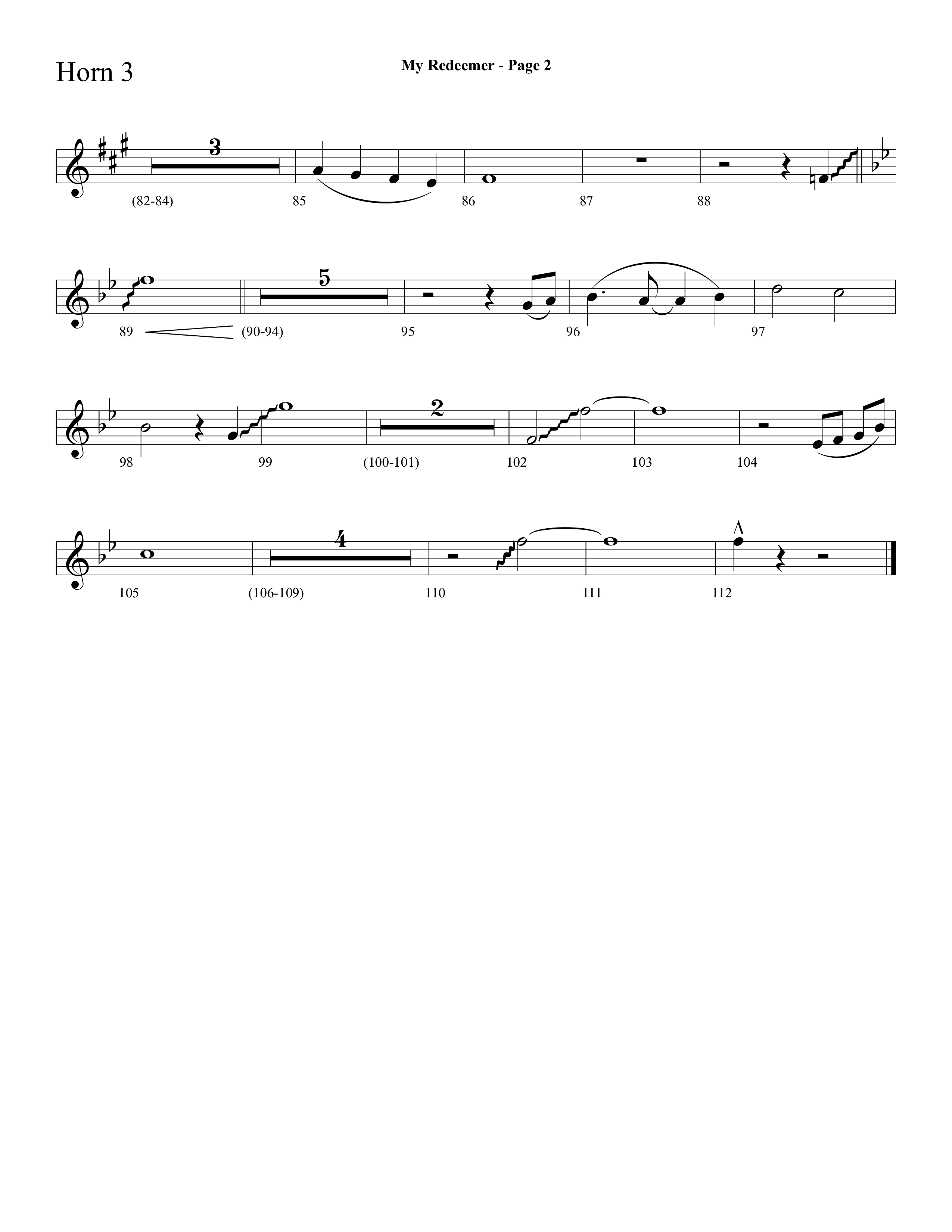 My Redeemer (with Praise Him Praise Him, My Redeemer, Redeemed How I Love To Proclaim It) (Choral Anthem SATB) French Horn 3 (Lifeway Choral / Arr. Dave Williamson)