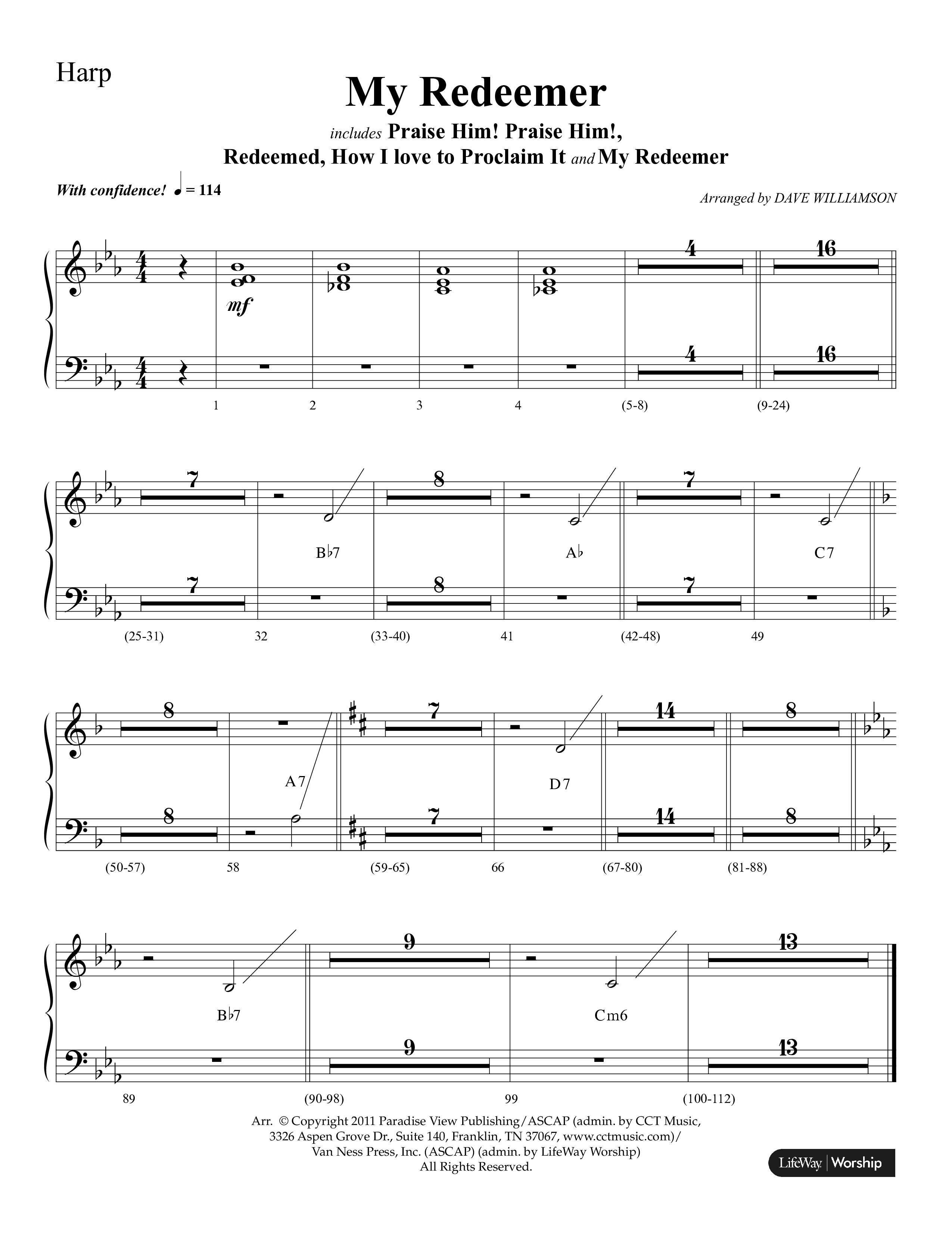 My Redeemer (with Praise Him Praise Him, My Redeemer, Redeemed How I Love To Proclaim It) (Choral Anthem SATB) Harp (Lifeway Choral / Arr. Dave Williamson)