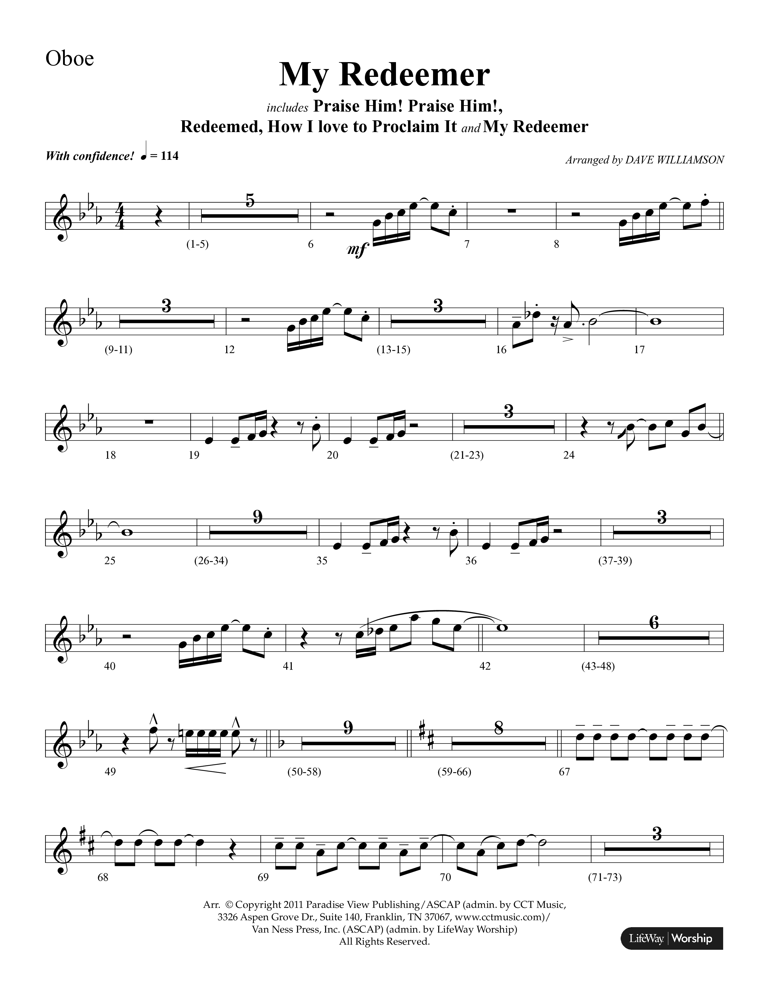 My Redeemer (with Praise Him Praise Him, My Redeemer, Redeemed How I Love To Proclaim It) (Choral Anthem SATB) Oboe (Lifeway Choral / Arr. Dave Williamson)