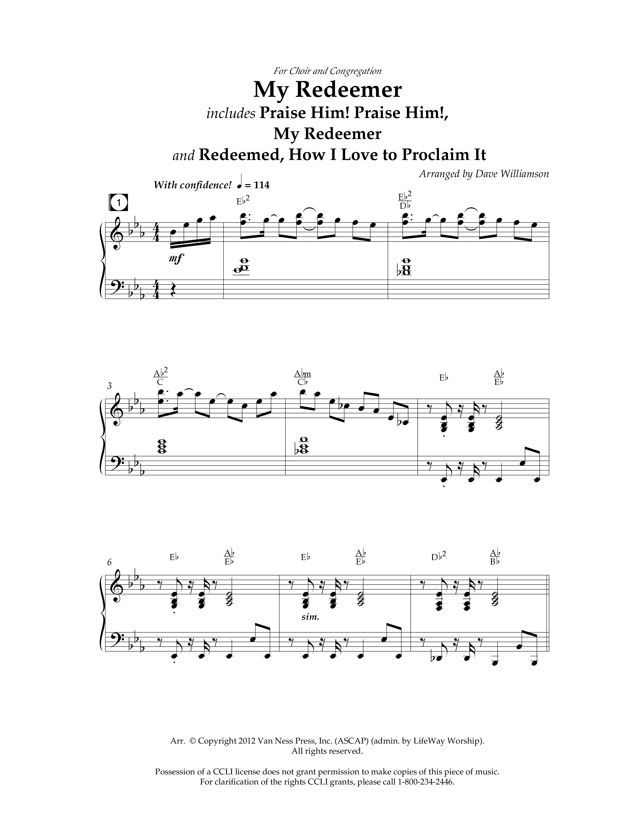 My Redeemer (with Praise Him Praise Him, My Redeemer, Redeemed How I Love To Proclaim It) (Choral Anthem SATB) Anthem (SATB/Piano) (Lifeway Choral / Arr. Dave Williamson)