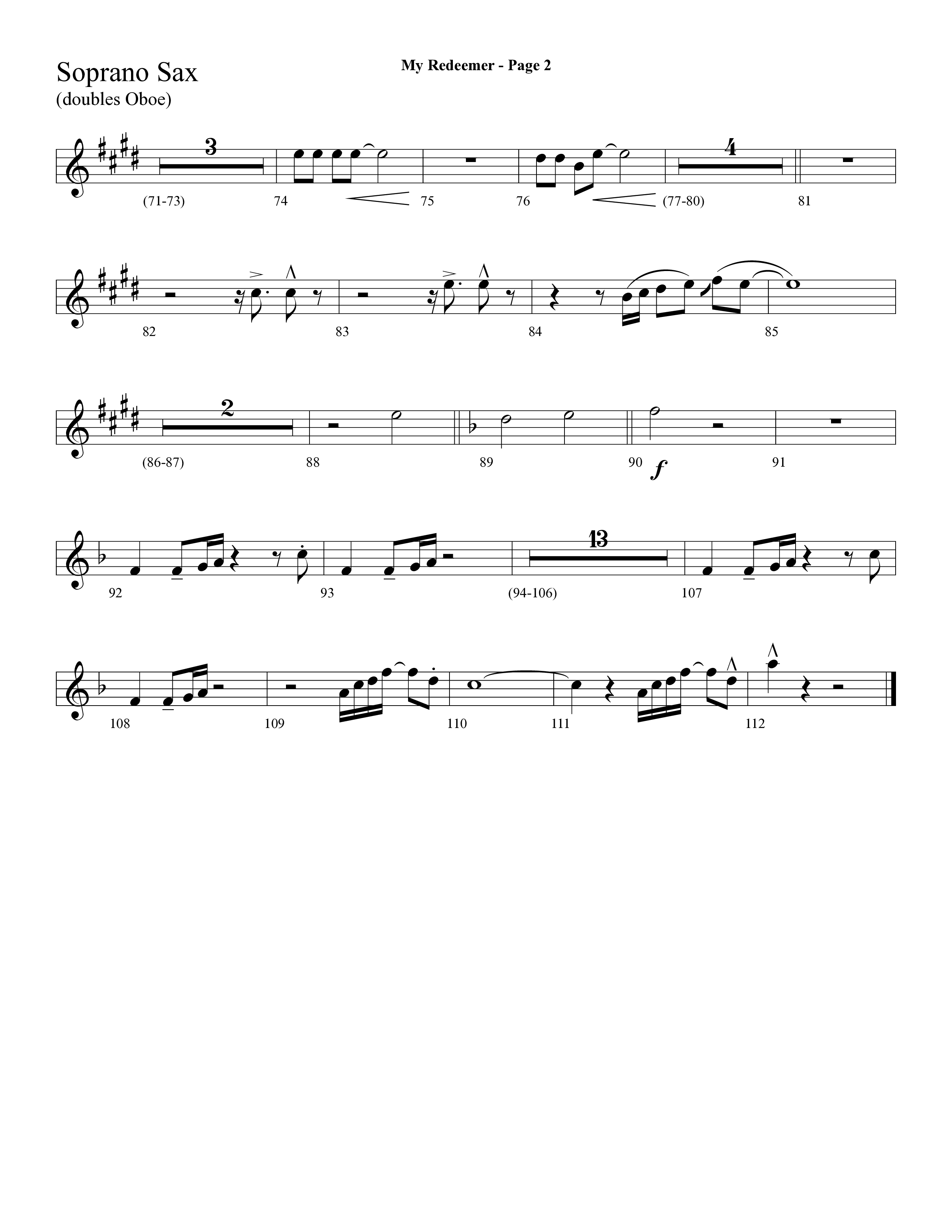 My Redeemer (with Praise Him Praise Him, My Redeemer, Redeemed How I Love To Proclaim It) (Choral Anthem SATB) Soprano Sax (Lifeway Choral / Arr. Dave Williamson)