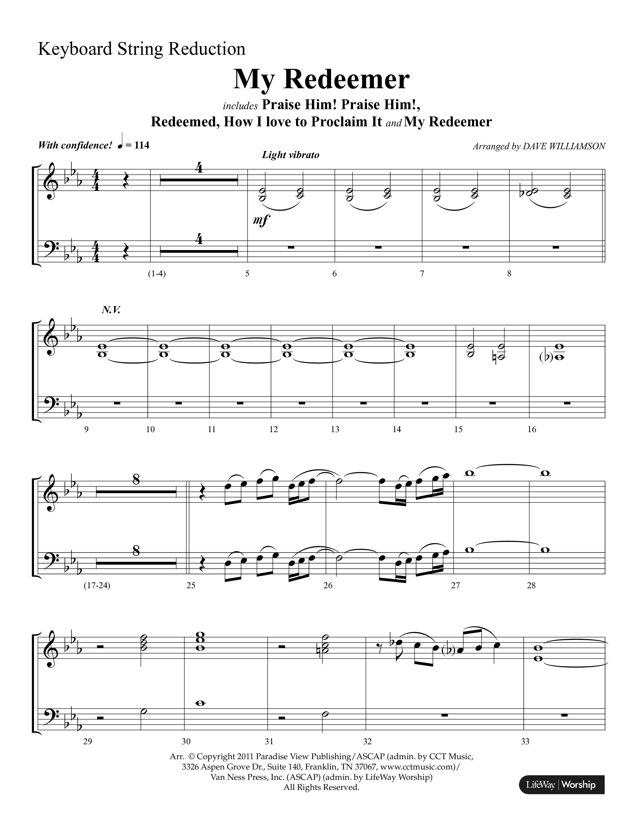 My Redeemer (with Praise Him Praise Him, My Redeemer, Redeemed How I Love To Proclaim It) (Choral Anthem SATB) String Reduction (Lifeway Choral / Arr. Dave Williamson)