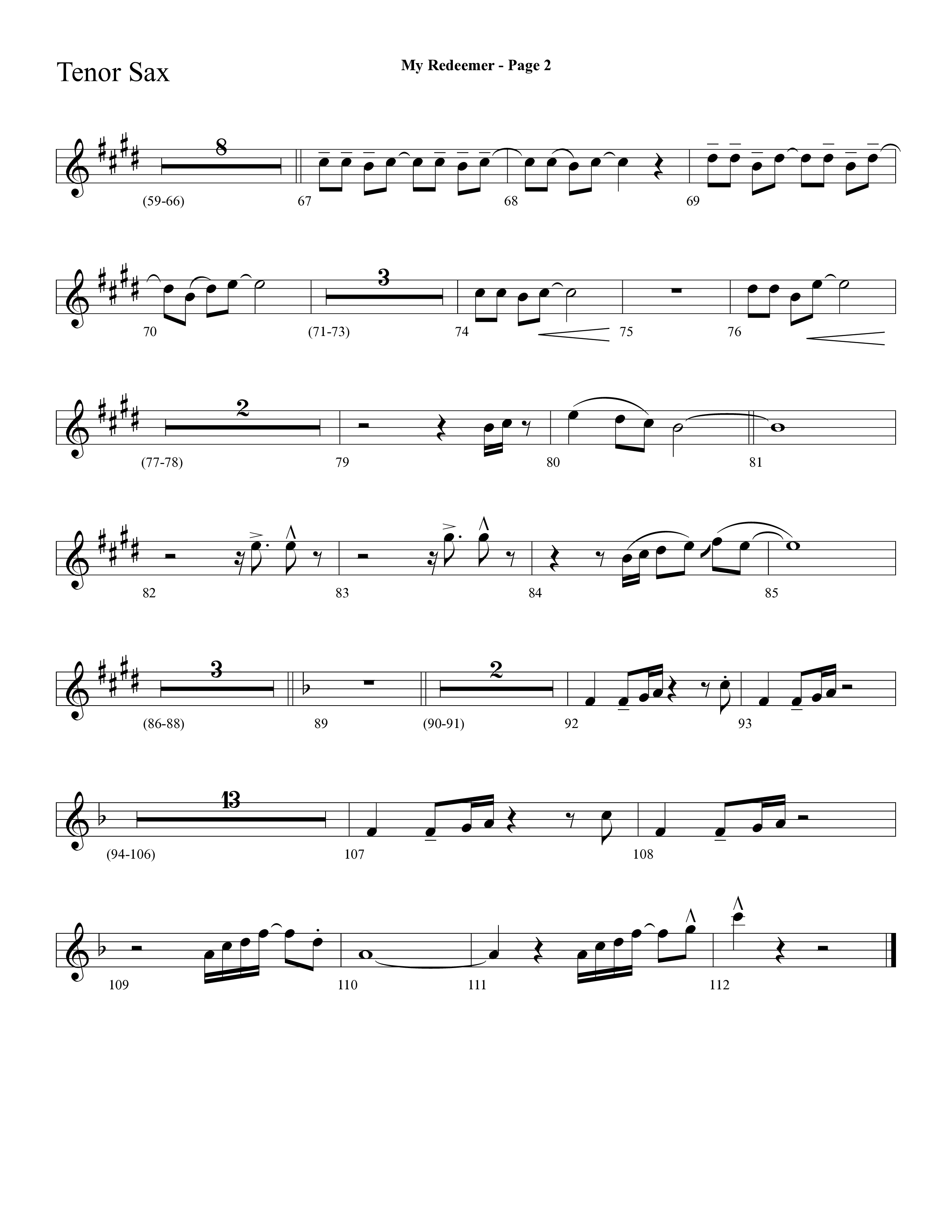 My Redeemer (with Praise Him Praise Him, My Redeemer, Redeemed How I Love To Proclaim It) (Choral Anthem SATB) Tenor Sax 1/2 (Lifeway Choral / Arr. Dave Williamson)
