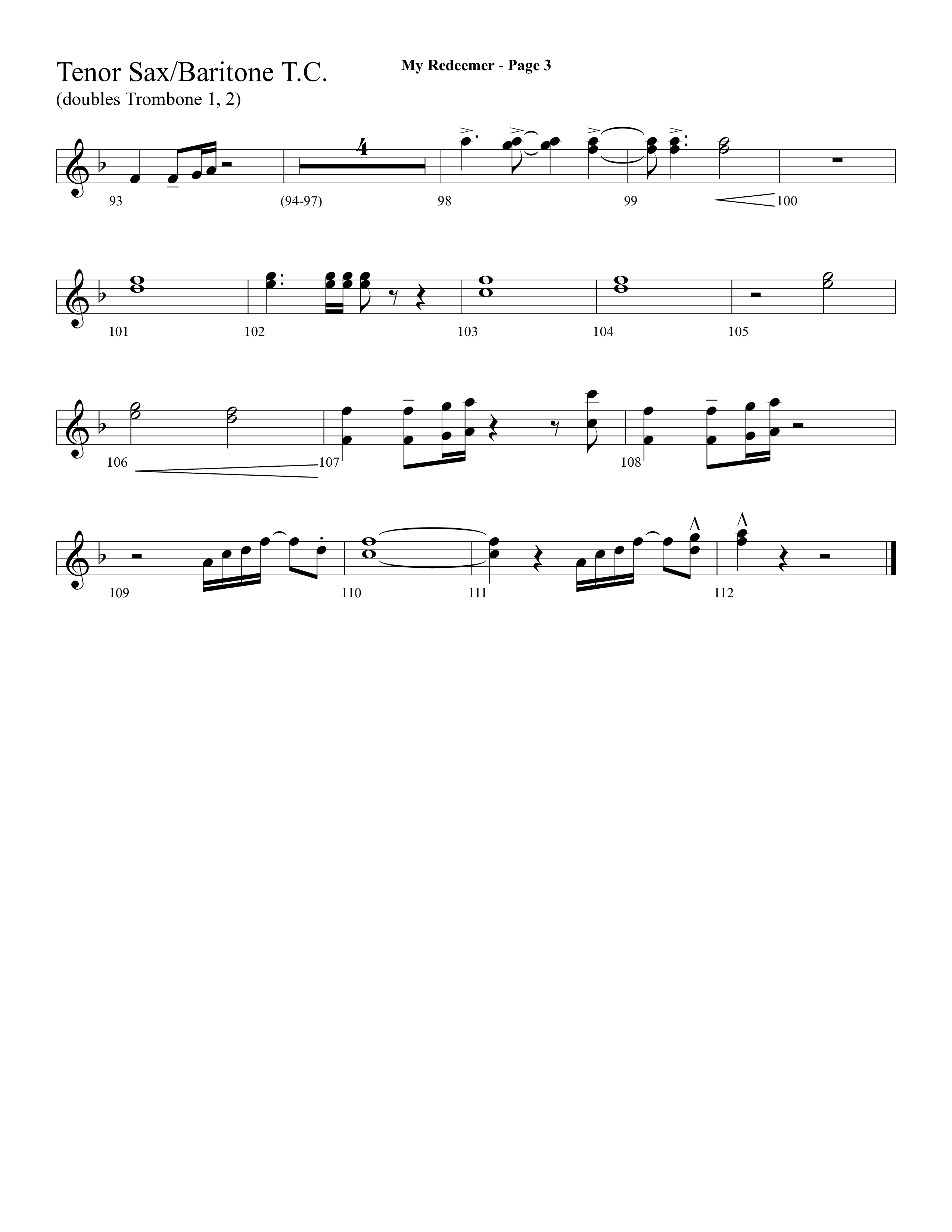 My Redeemer (with Praise Him Praise Him, My Redeemer, Redeemed How I Love To Proclaim It) (Choral Anthem SATB) Tenor Sax/Baritone T.C. (Lifeway Choral / Arr. Dave Williamson)