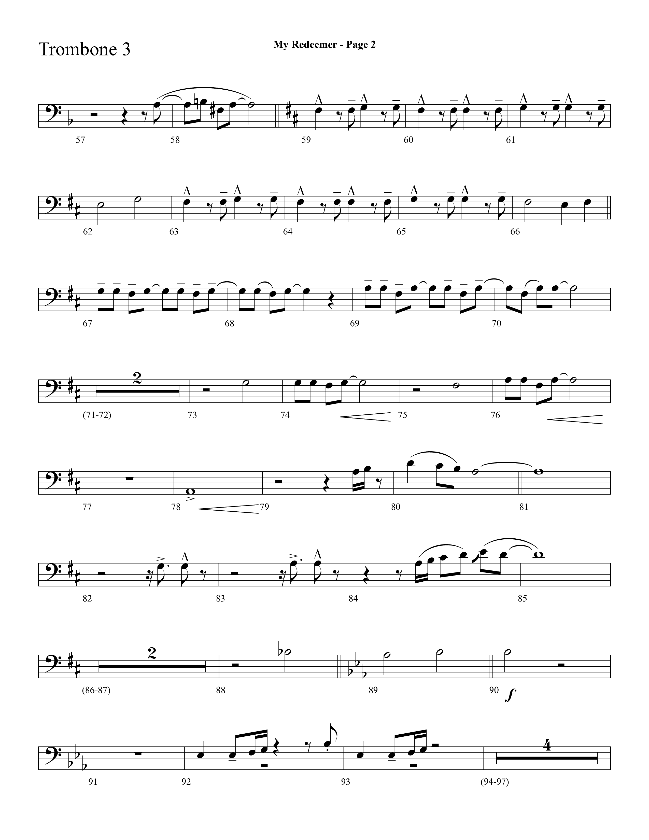 My Redeemer (with Praise Him Praise Him, My Redeemer, Redeemed How I Love To Proclaim It) (Choral Anthem SATB) Trombone 3 (Lifeway Choral / Arr. Dave Williamson)