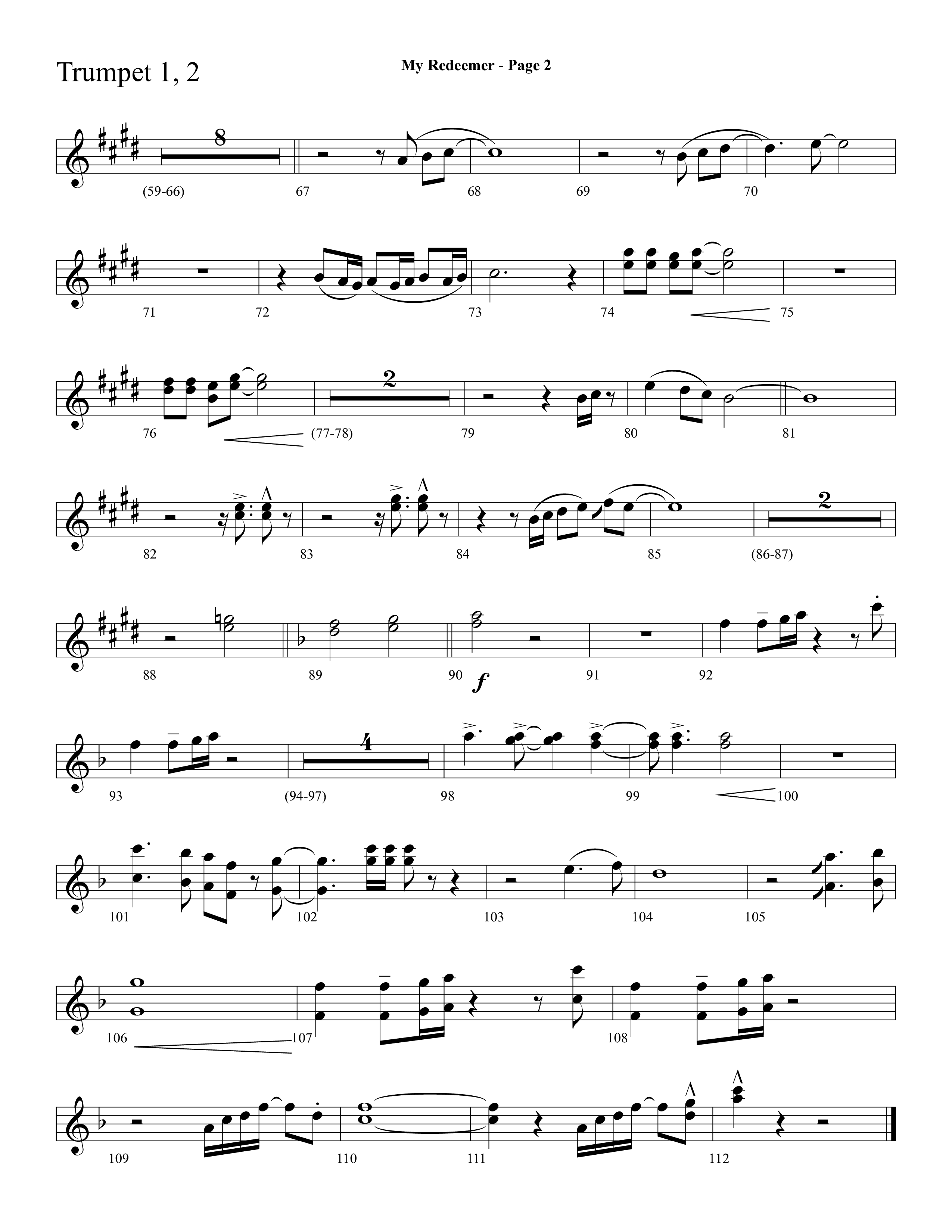 My Redeemer (with Praise Him Praise Him, My Redeemer, Redeemed How I Love To Proclaim It) (Choral Anthem SATB) Trumpet 1,2 (Lifeway Choral / Arr. Dave Williamson)