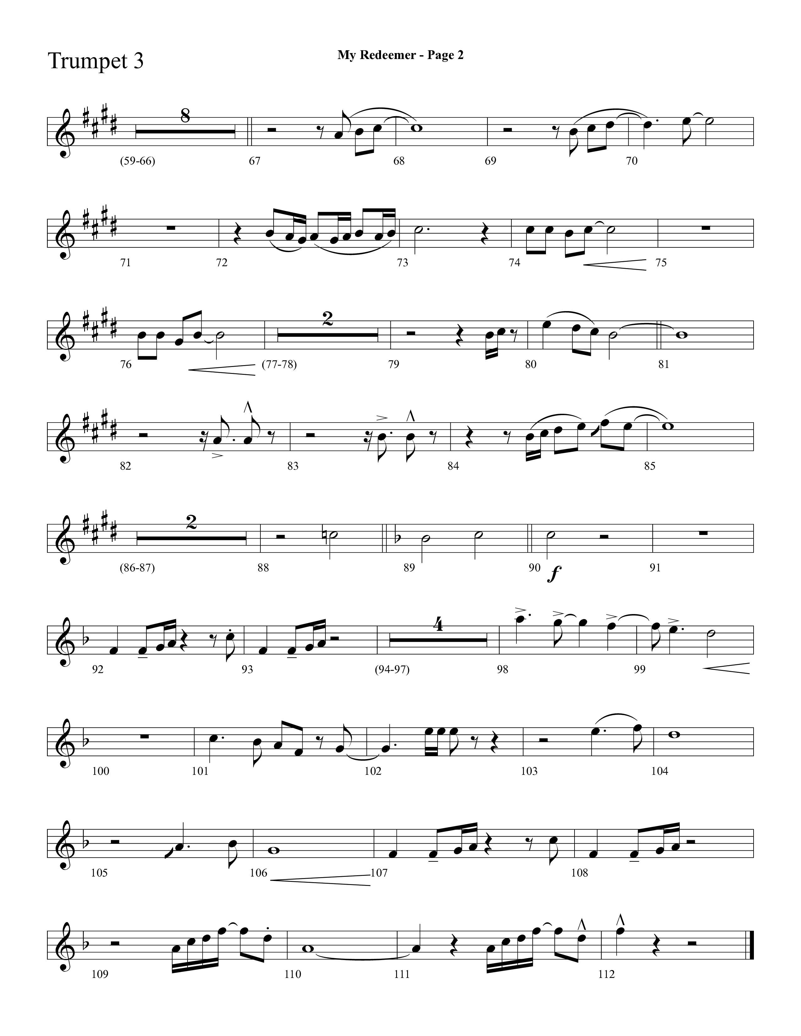 My Redeemer (with Praise Him Praise Him, My Redeemer, Redeemed How I Love To Proclaim It) (Choral Anthem SATB) Trumpet 3 (Lifeway Choral / Arr. Dave Williamson)