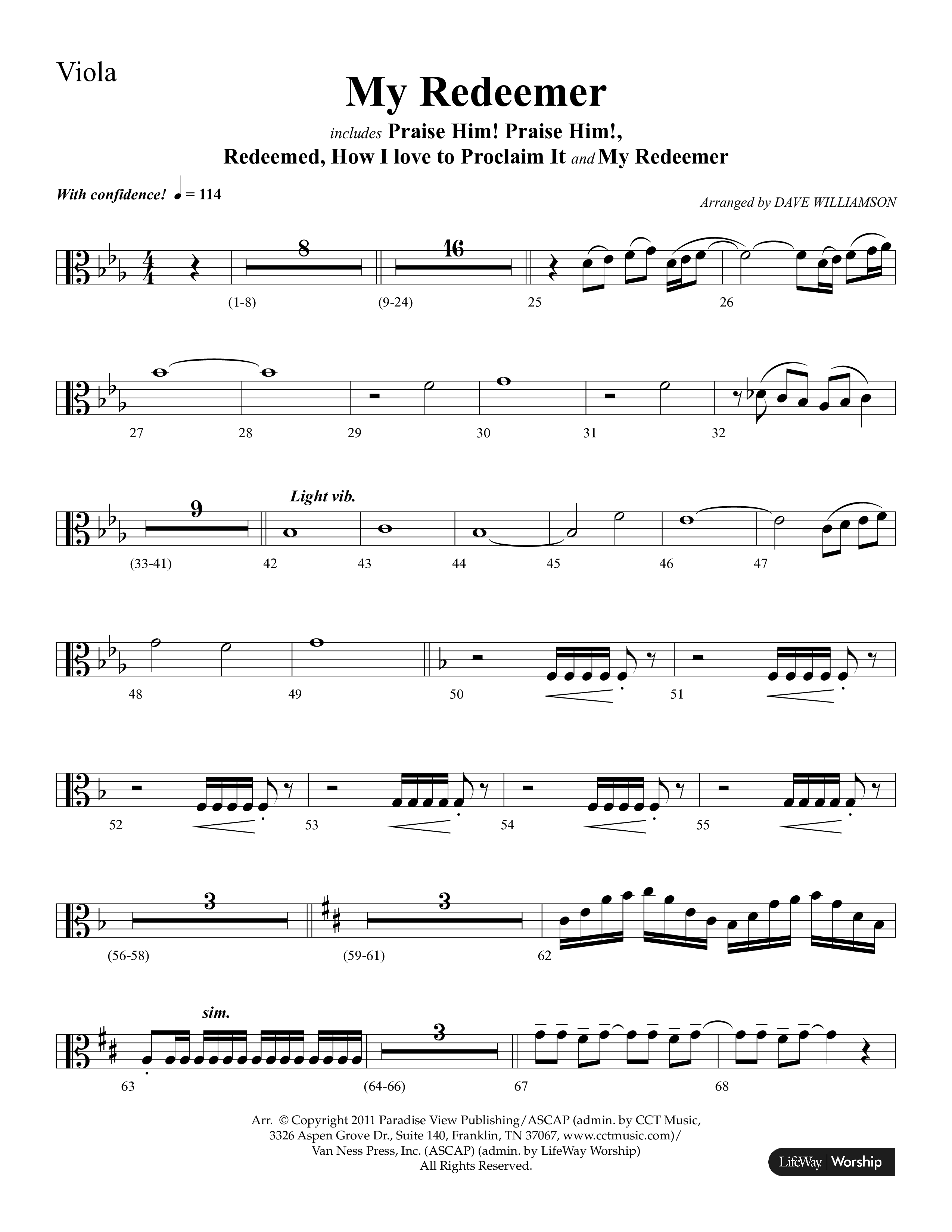 My Redeemer (with Praise Him Praise Him, My Redeemer, Redeemed How I Love To Proclaim It) (Choral Anthem SATB) Viola (Lifeway Choral / Arr. Dave Williamson)