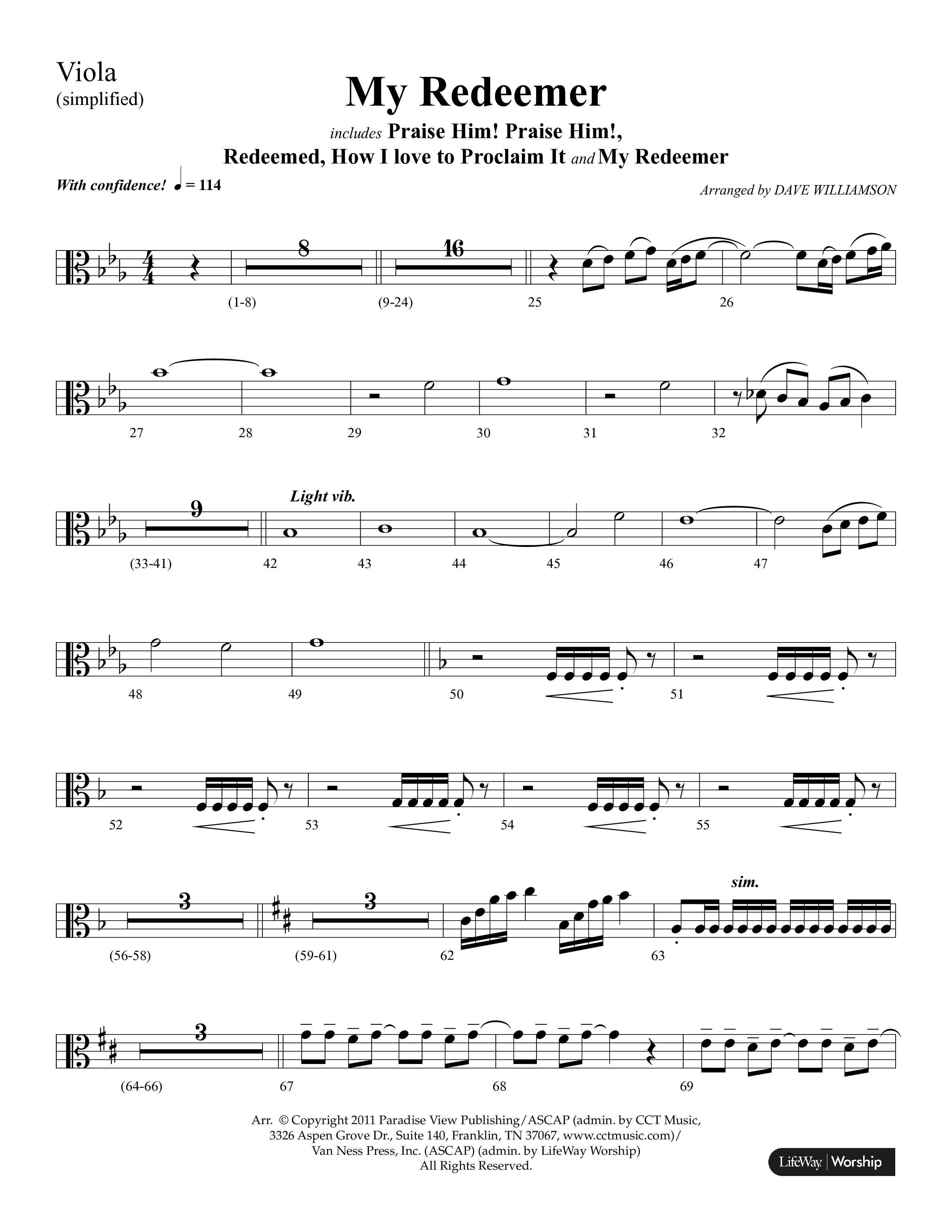 My Redeemer (with Praise Him Praise Him, My Redeemer, Redeemed How I Love To Proclaim It) (Choral Anthem SATB) Viola (Lifeway Choral / Arr. Dave Williamson)
