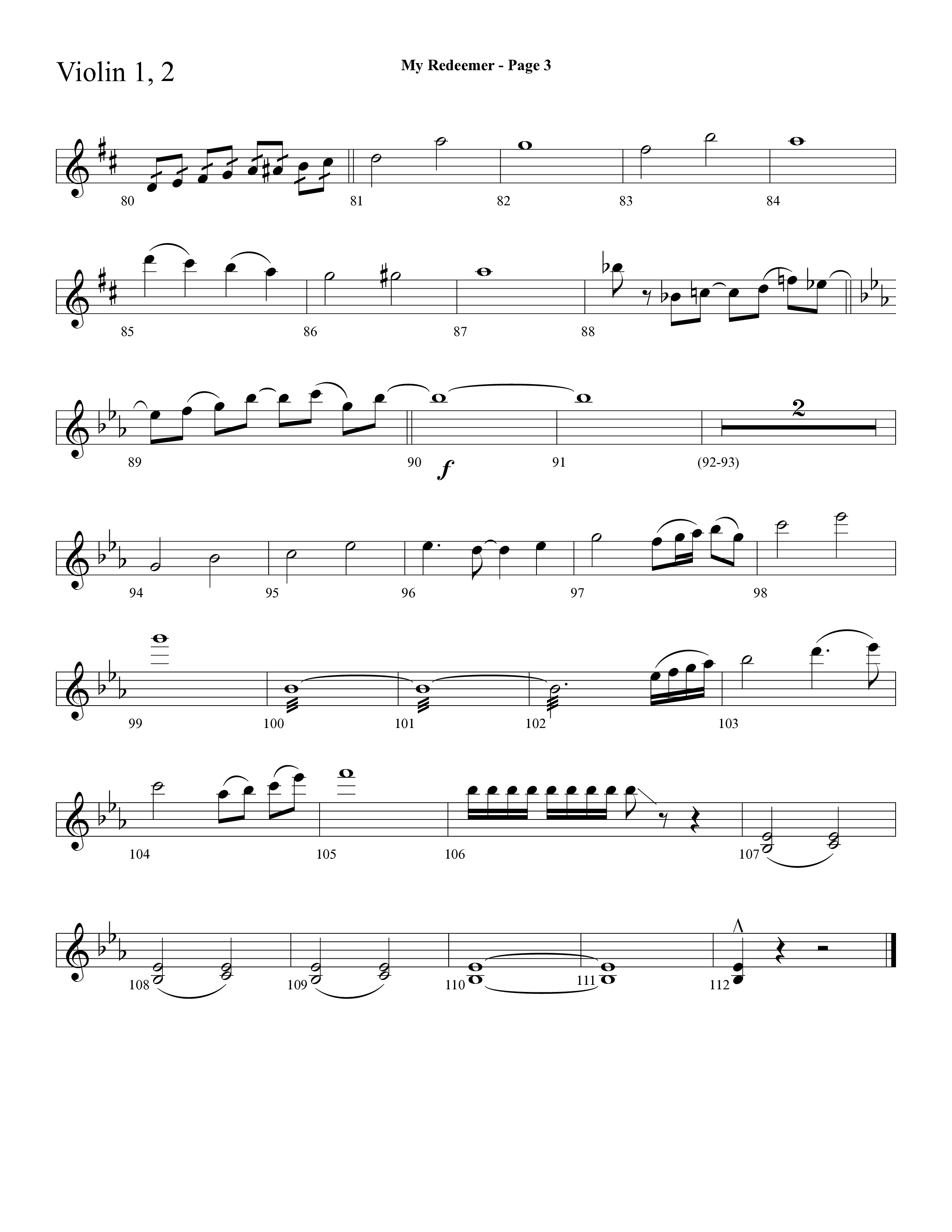 My Redeemer (with Praise Him Praise Him, My Redeemer, Redeemed How I Love To Proclaim It) (Choral Anthem SATB) Violin 1/2 (Lifeway Choral / Arr. Dave Williamson)