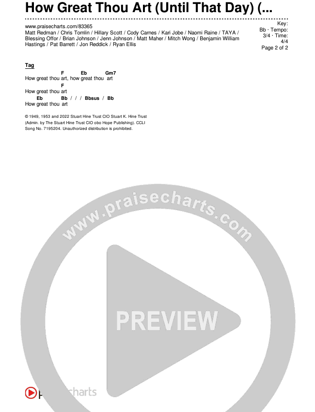 How Great Thou Art (Until That Day) (Choral Anthem SATB) Chords & Lyrics (Matt Redman / Chris Tomlin / Hillary Scott / Cody Carnes / Kari Jobe / Naomi Raine / TAYA / Blessing Offor / Brian Johnson / Jenn Johnson / Matt Maher / Mitch Wong / Benjamin William Hastings / Pat Barrett / Jon Reddick / Ryan Ellis / Arr. Erik Foster)
