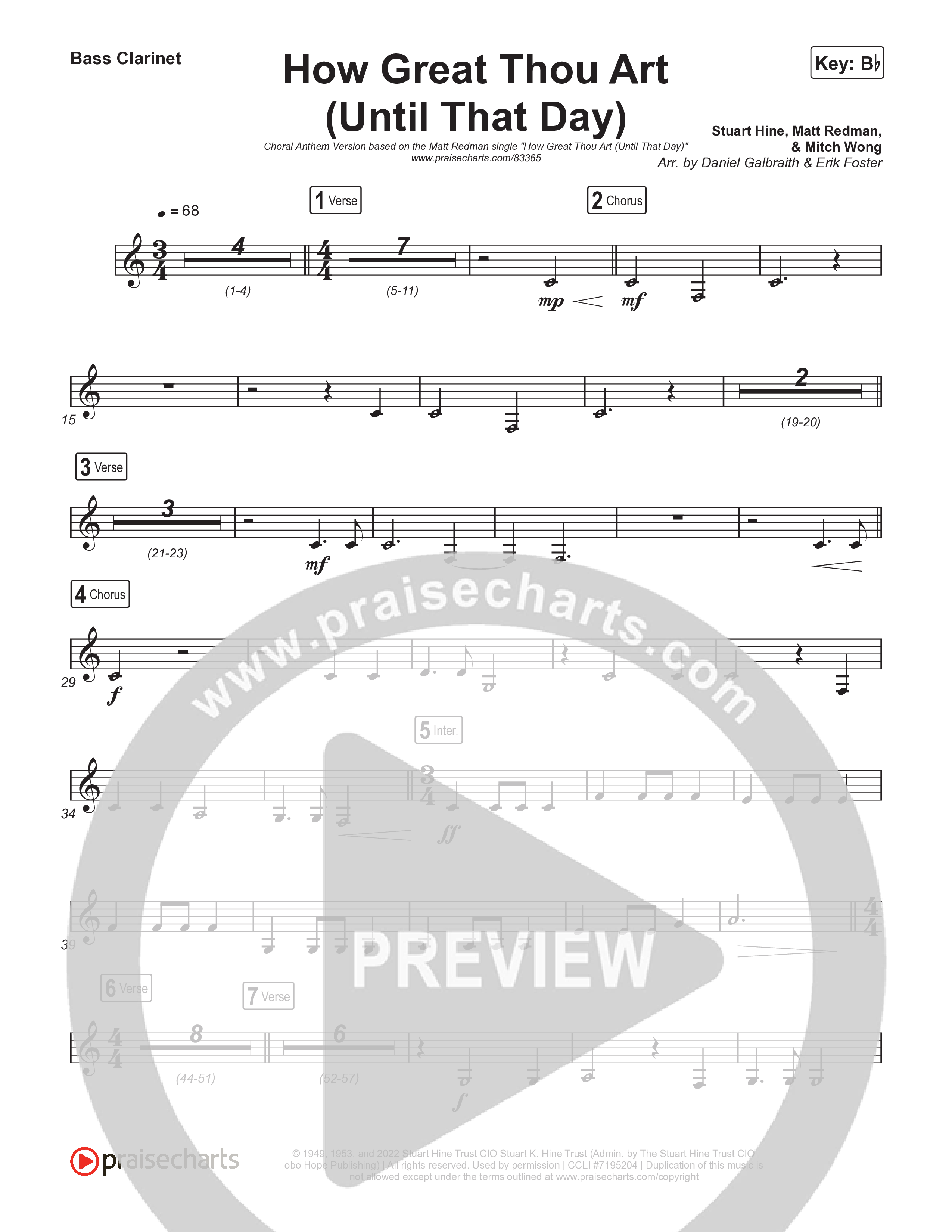 How Great Thou Art (Until That Day) (Choral Anthem SATB) Bass Clarinet (Matt Redman / Chris Tomlin / Hillary Scott / Cody Carnes / Kari Jobe / Naomi Raine / TAYA / Blessing Offor / Brian Johnson / Jenn Johnson / Matt Maher / Mitch Wong / Benjamin William Hastings / Pat Barrett / Jon Reddick / Ryan Ellis / Arr. Erik Foster)