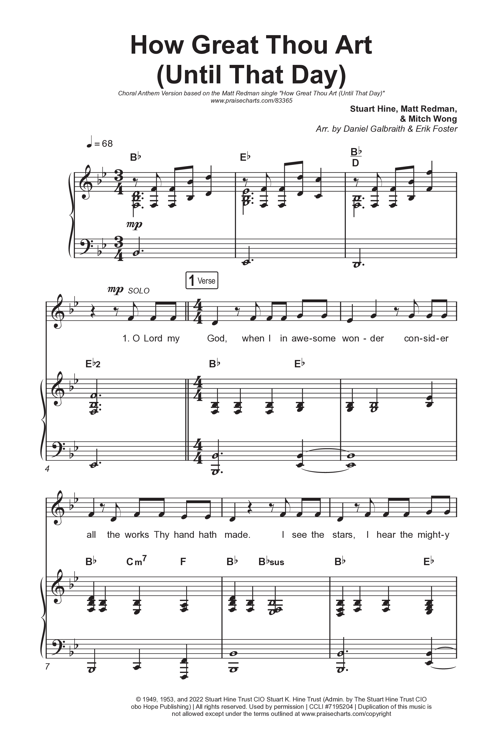 How Great Thou Art (Until That Day) (Choral Anthem SATB) Octavo (SATB & Pno) (Matt Redman / Chris Tomlin / Hillary Scott / Cody Carnes / Kari Jobe / Naomi Raine / TAYA / Blessing Offor / Brian Johnson / Jenn Johnson / Matt Maher / Mitch Wong / Benjamin William Hastings / Pat Barrett / Jon Reddick / Ryan Ellis / Arr. Erik Foster)