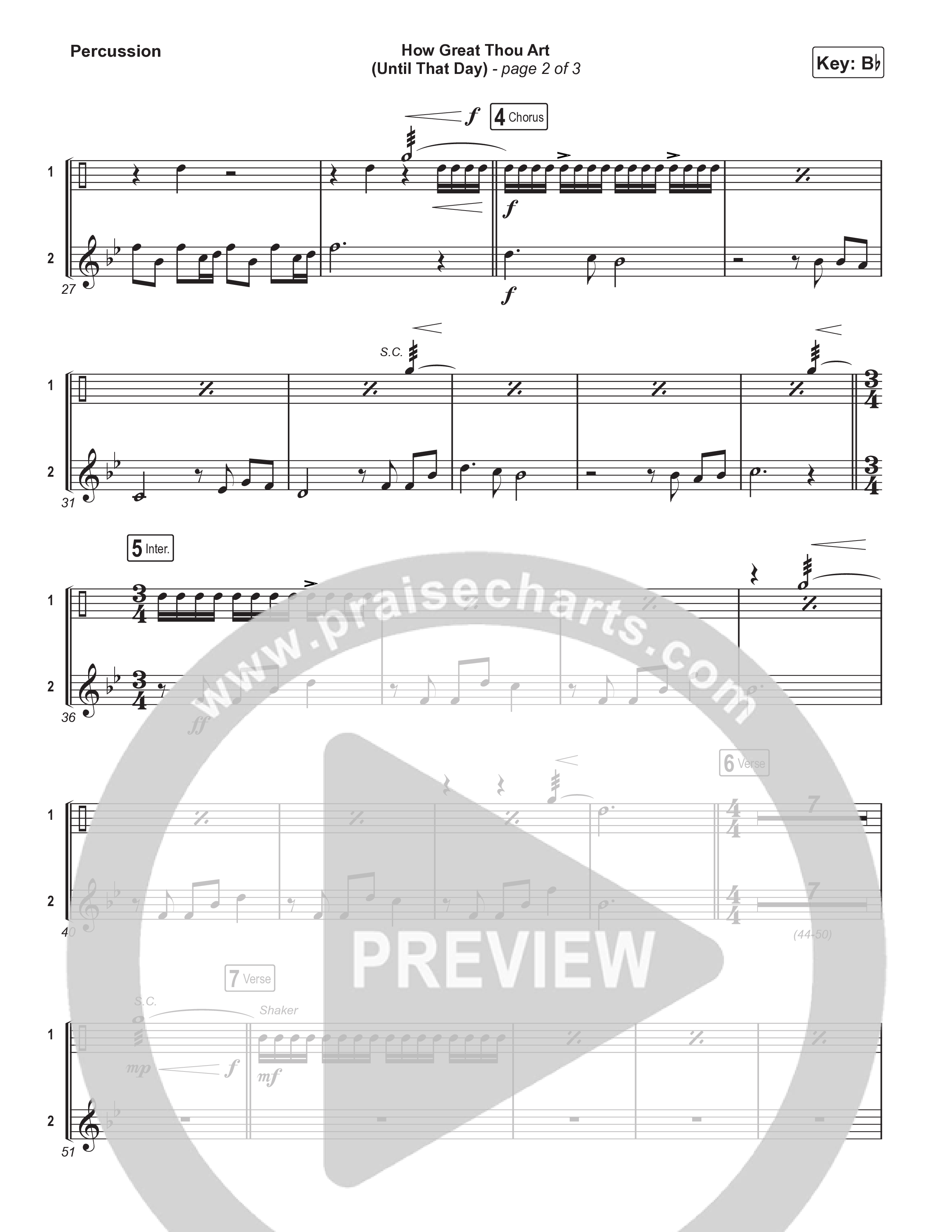 How Great Thou Art (Until That Day) (Choral Anthem SATB) Percussion (Matt Redman / Chris Tomlin / Hillary Scott / Cody Carnes / Kari Jobe / Naomi Raine / TAYA / Blessing Offor / Brian Johnson / Jenn Johnson / Matt Maher / Mitch Wong / Benjamin William Hastings / Pat Barrett / Jon Reddick / Ryan Ellis / Arr. Erik Foster)
