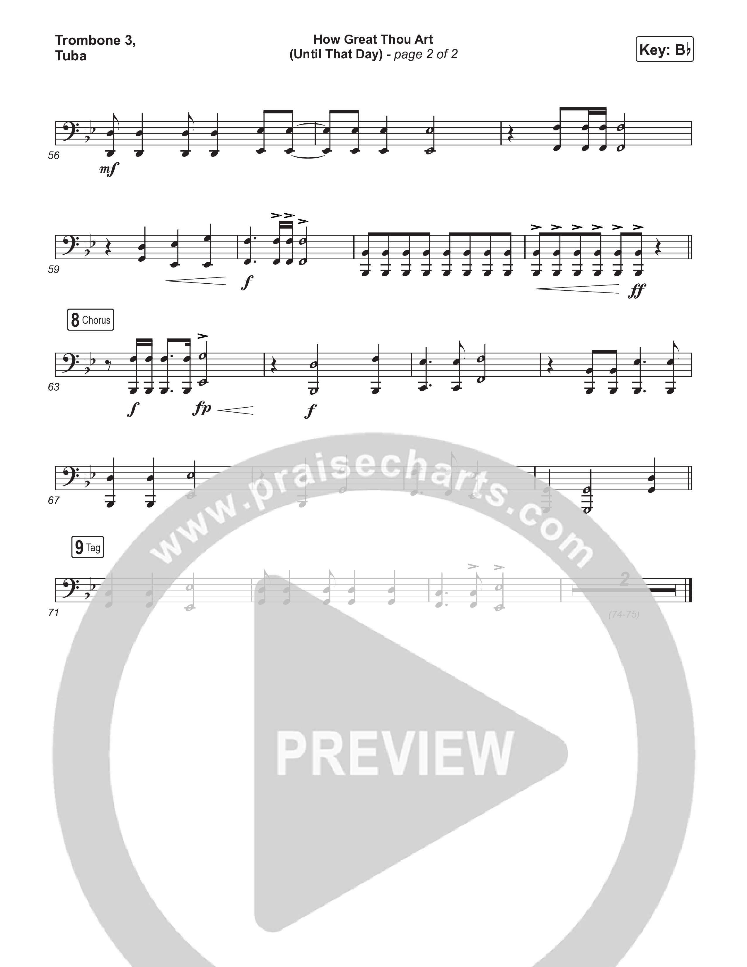 How Great Thou Art (Until That Day) (Choral Anthem SATB) Trombone 3/Tuba (Matt Redman / Chris Tomlin / Hillary Scott / Cody Carnes / Kari Jobe / Naomi Raine / TAYA / Blessing Offor / Brian Johnson / Jenn Johnson / Matt Maher / Mitch Wong / Benjamin William Hastings / Pat Barrett / Jon Reddick / Ryan Ellis / Arr. Erik Foster)