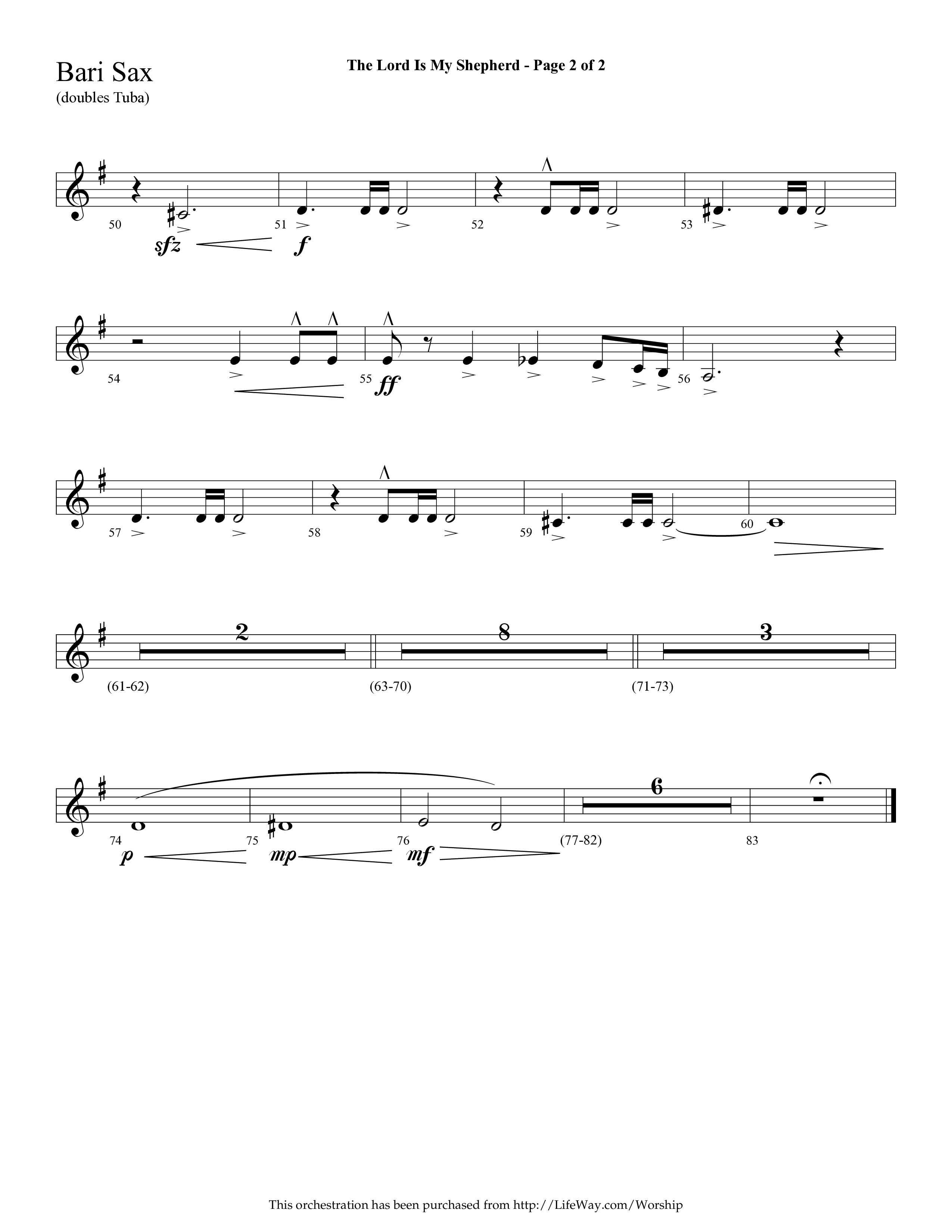 The Lord Is My Shepherd (Choral Anthem SATB) Bari Sax (Lifeway Choral / Arr. Cliff Duren)