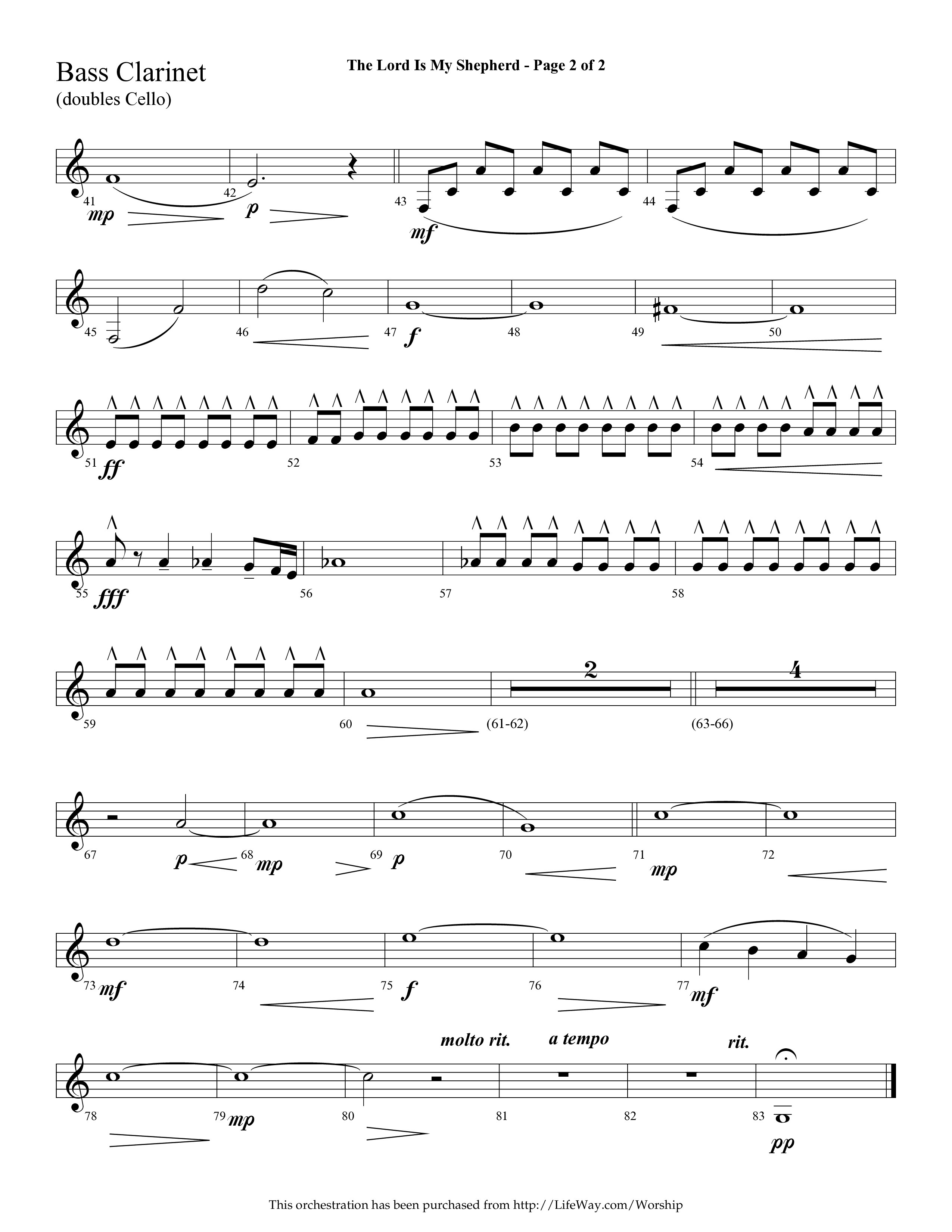 The Lord Is My Shepherd (Choral Anthem SATB) Bass Clarinet (Lifeway Choral / Arr. Cliff Duren)