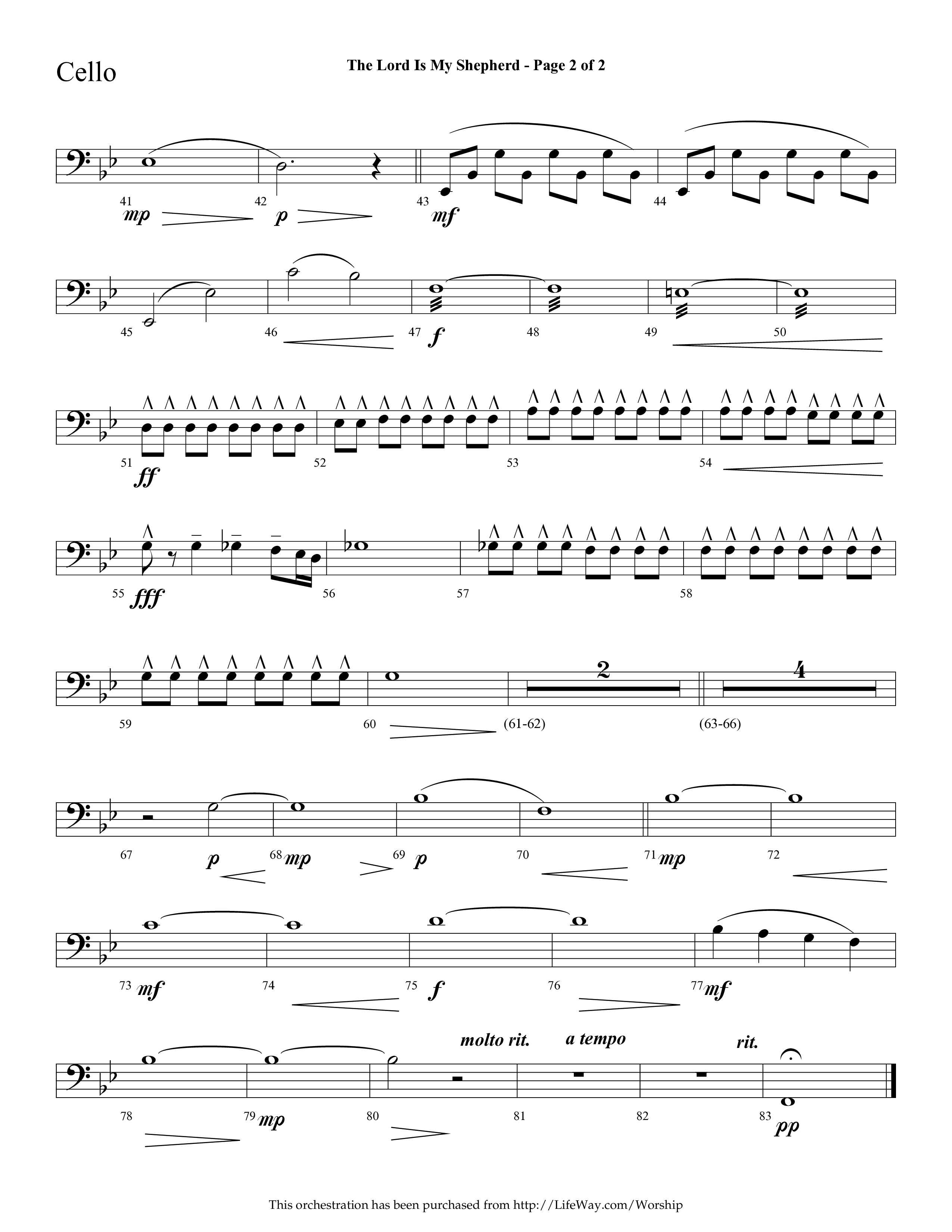 The Lord Is My Shepherd (Choral Anthem SATB) Cello (Lifeway Choral / Arr. Cliff Duren)
