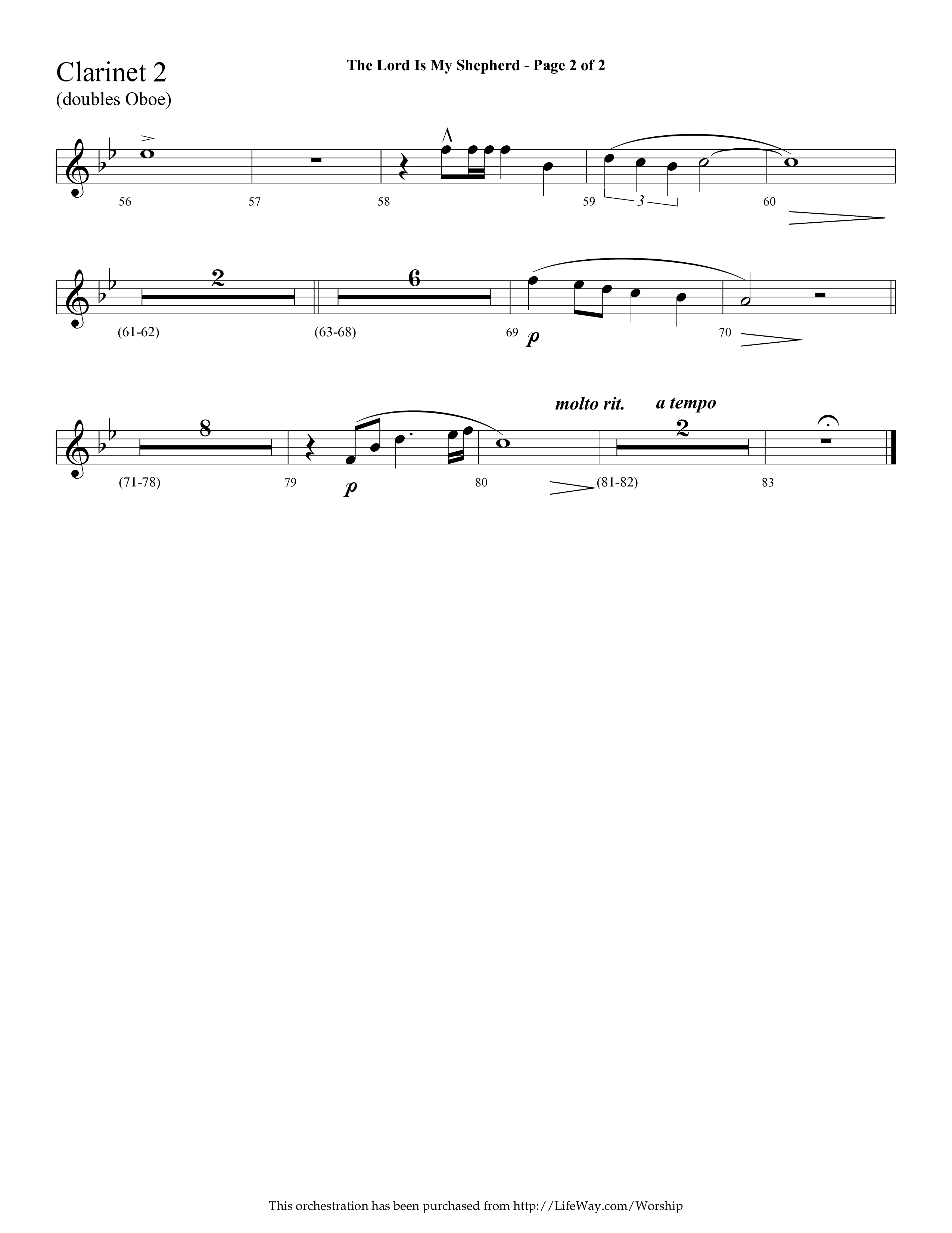 The Lord Is My Shepherd (Choral Anthem SATB) Clarinet 1/2 (Lifeway Choral / Arr. Cliff Duren)