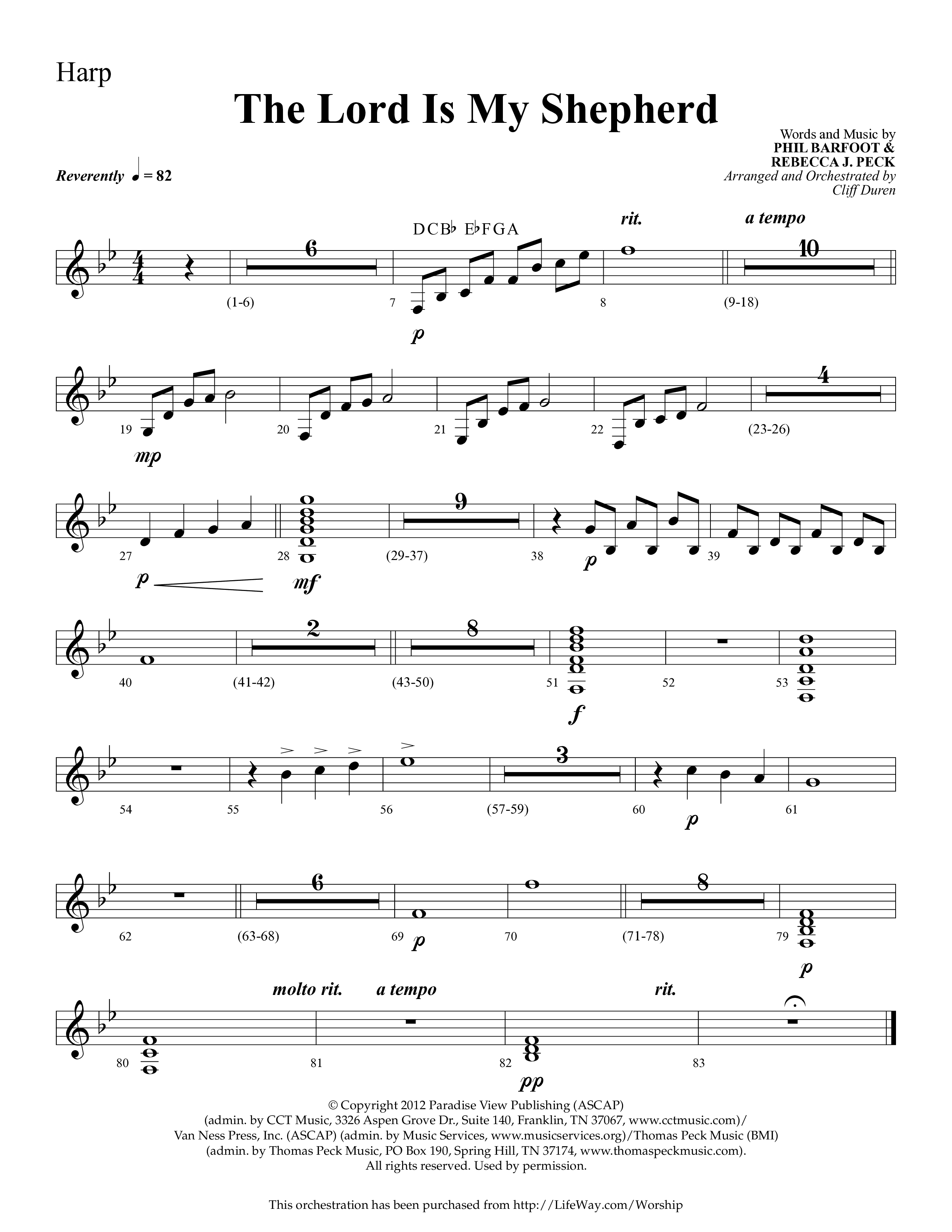 The Lord Is My Shepherd (Choral Anthem SATB) Harp (Lifeway Choral / Arr. Cliff Duren)