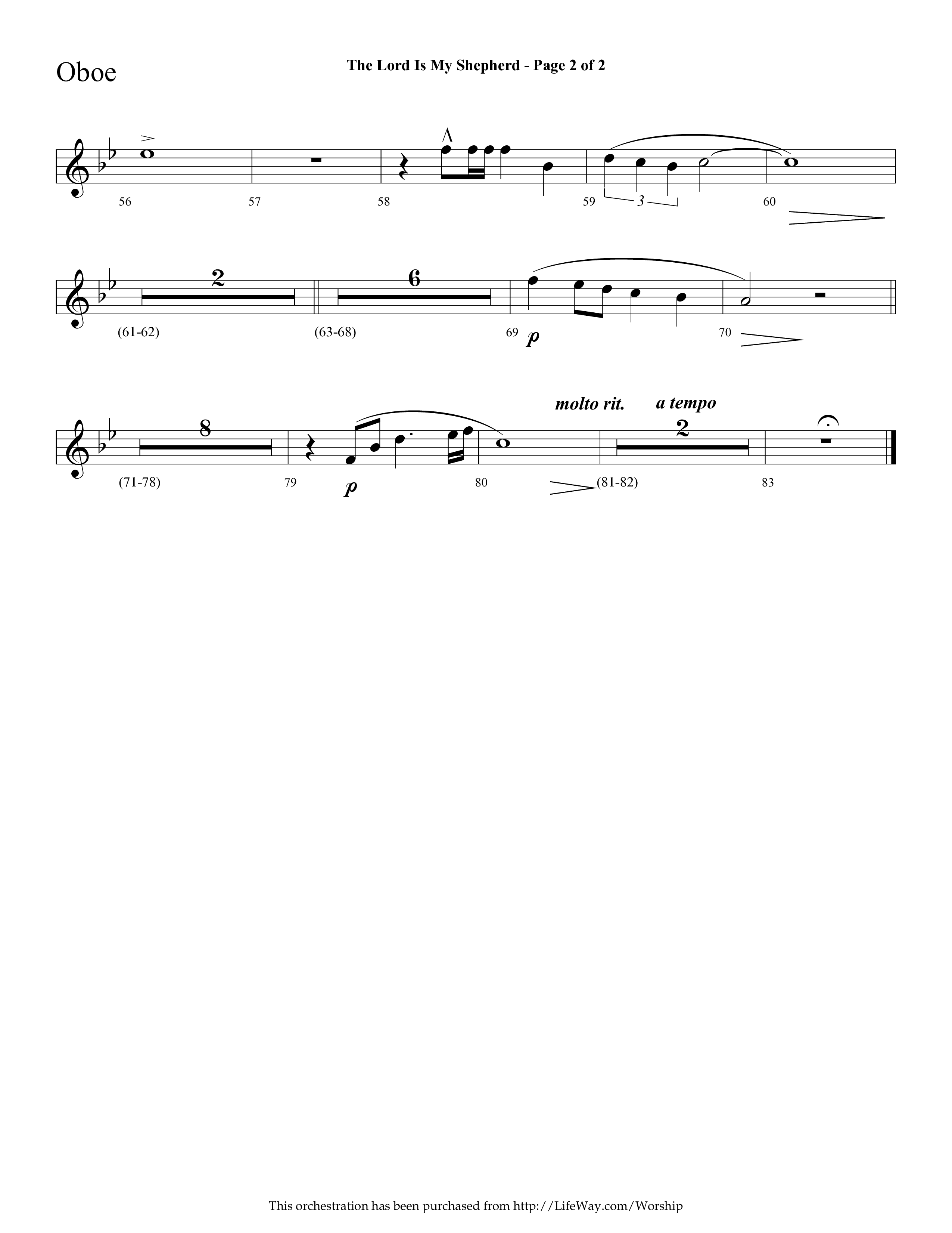 The Lord Is My Shepherd (Choral Anthem SATB) Oboe (Lifeway Choral / Arr. Cliff Duren)